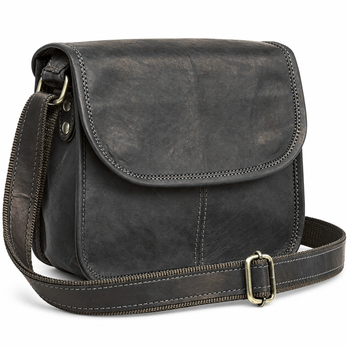 DEKVIO 9" Genuine Leather Crossbody Purse with Magnetic Flap