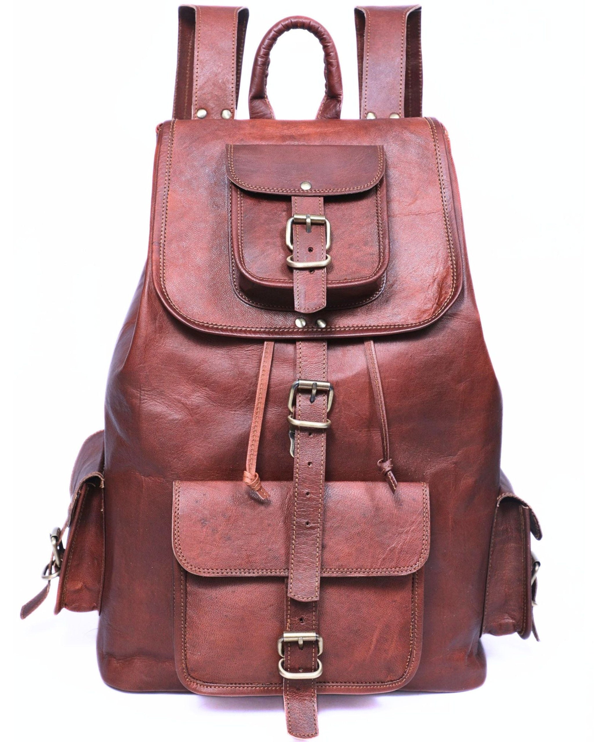 brown leather flap backpack DEKVIO 20
