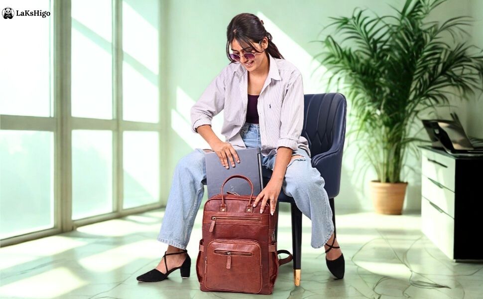 DEKVIO 16" Handcrafted Genuine Leather Laptop Backpack | Travel & Business Rucksack for Men & Women | Brown, Coffee, Tan, Black