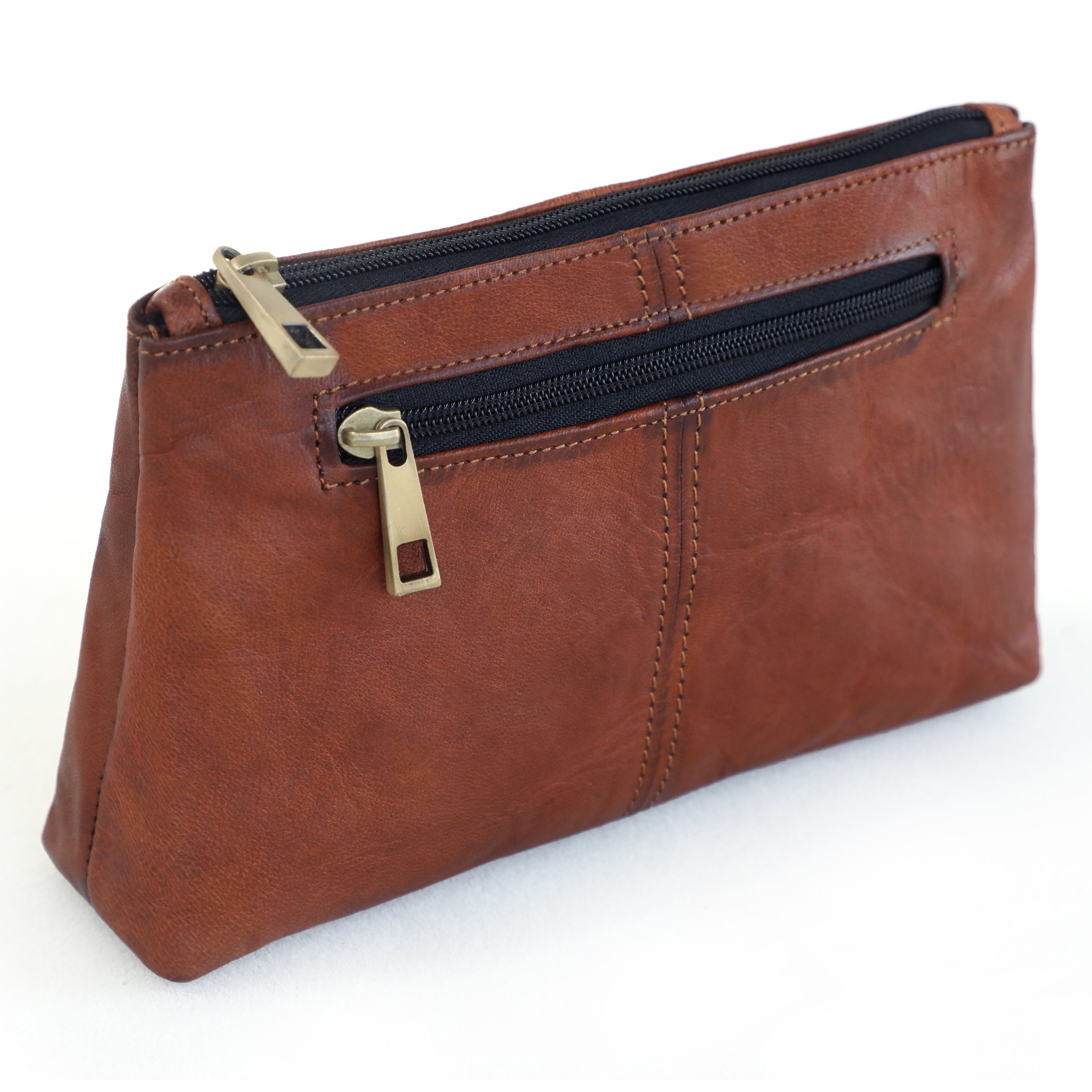 DEKVIO Leather Wristlet Pouch for Women | Full Grain Leather Makeup Bag & Clutch Purse | Handcrafted Zipper Pouch | Brown, Coffee, Tan, Black