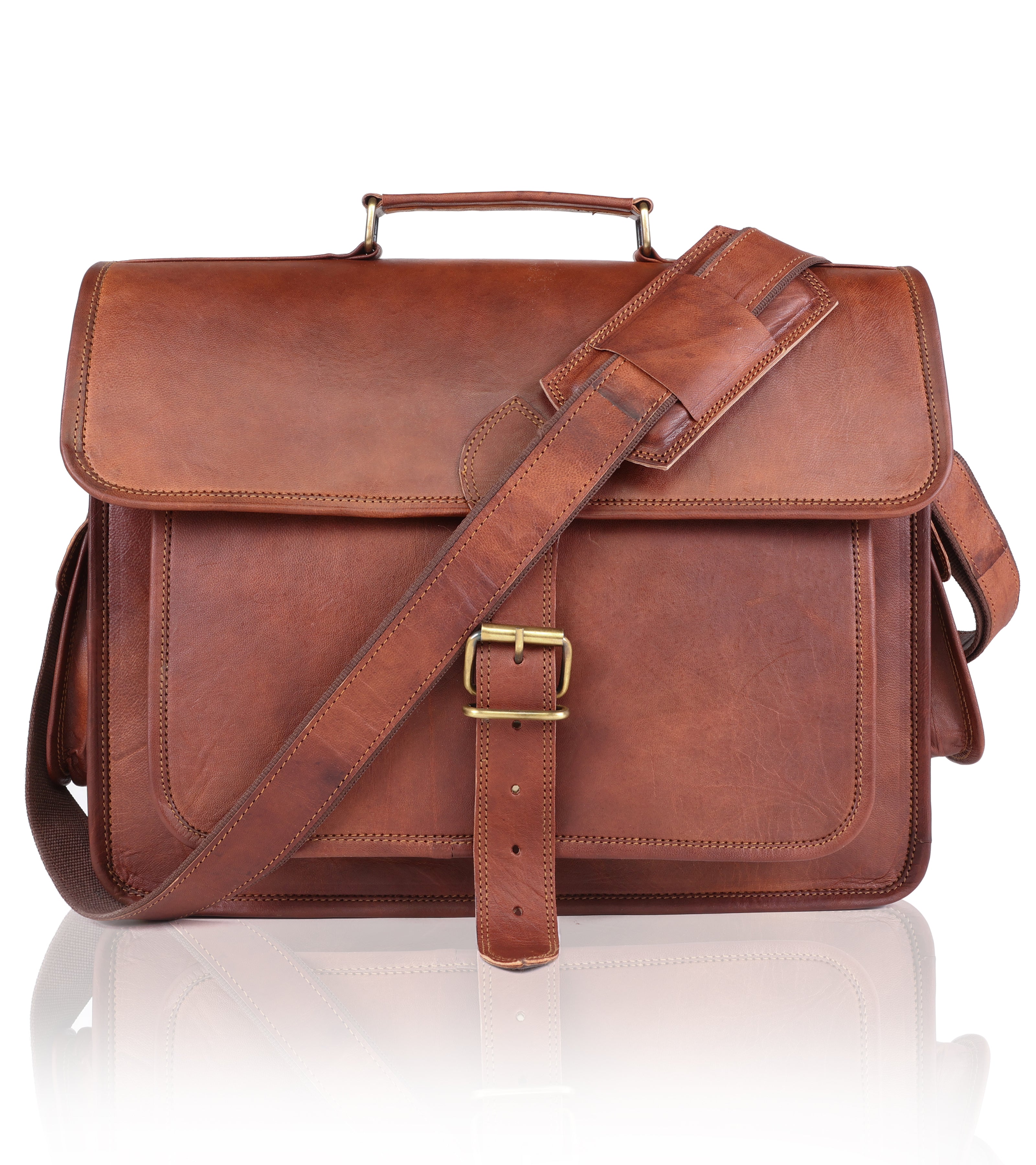 DEKVIO Leather Messenger Bag 15.6 Inch Laptop Briefcase for Men Women Vintage Shoulder Bag Office Crossbody Satchel