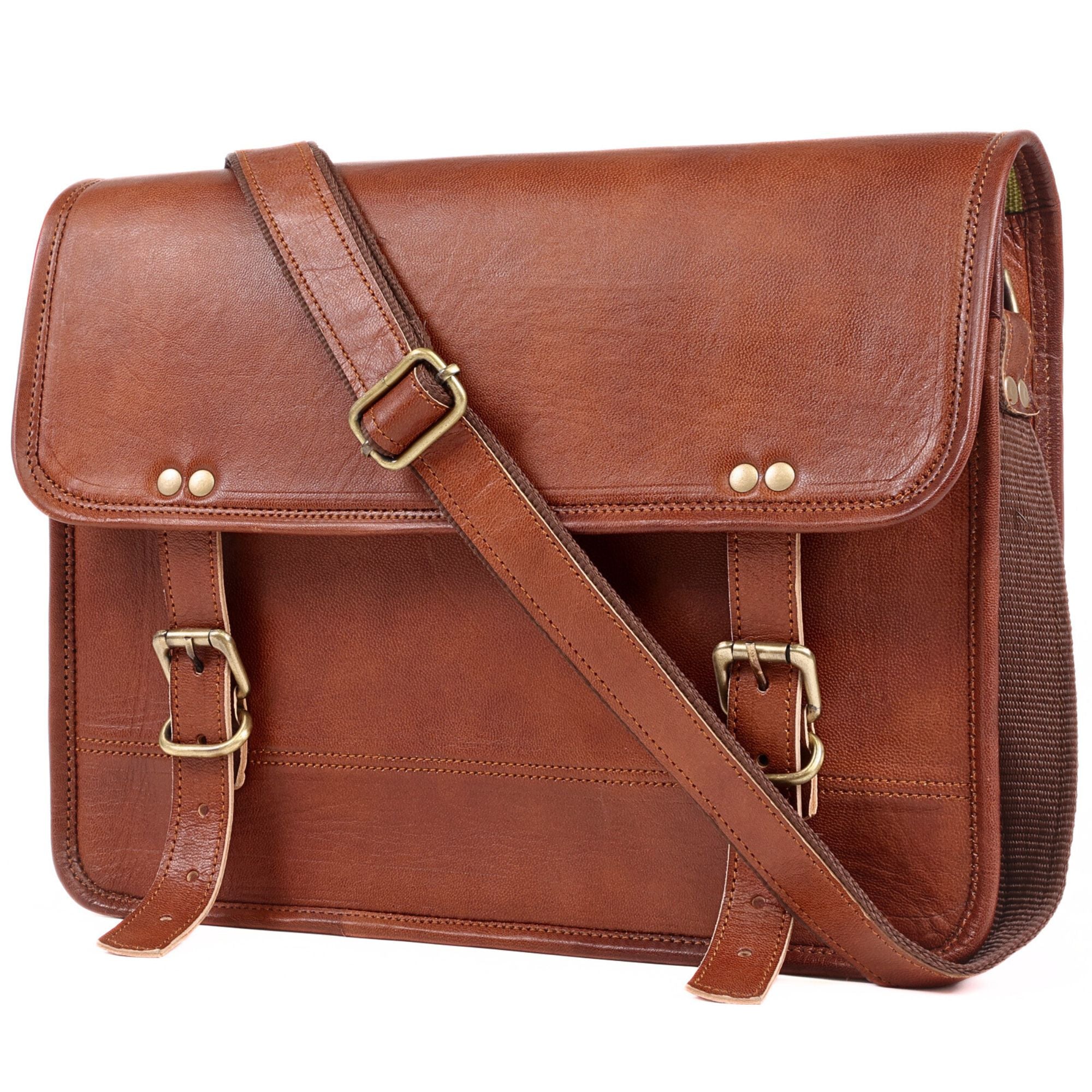 DEKVIO Small Leather Messenger Bag Crossbody Satchel for iPad Tablet 10 Inch Vintage Shoulder Bag for Men Women