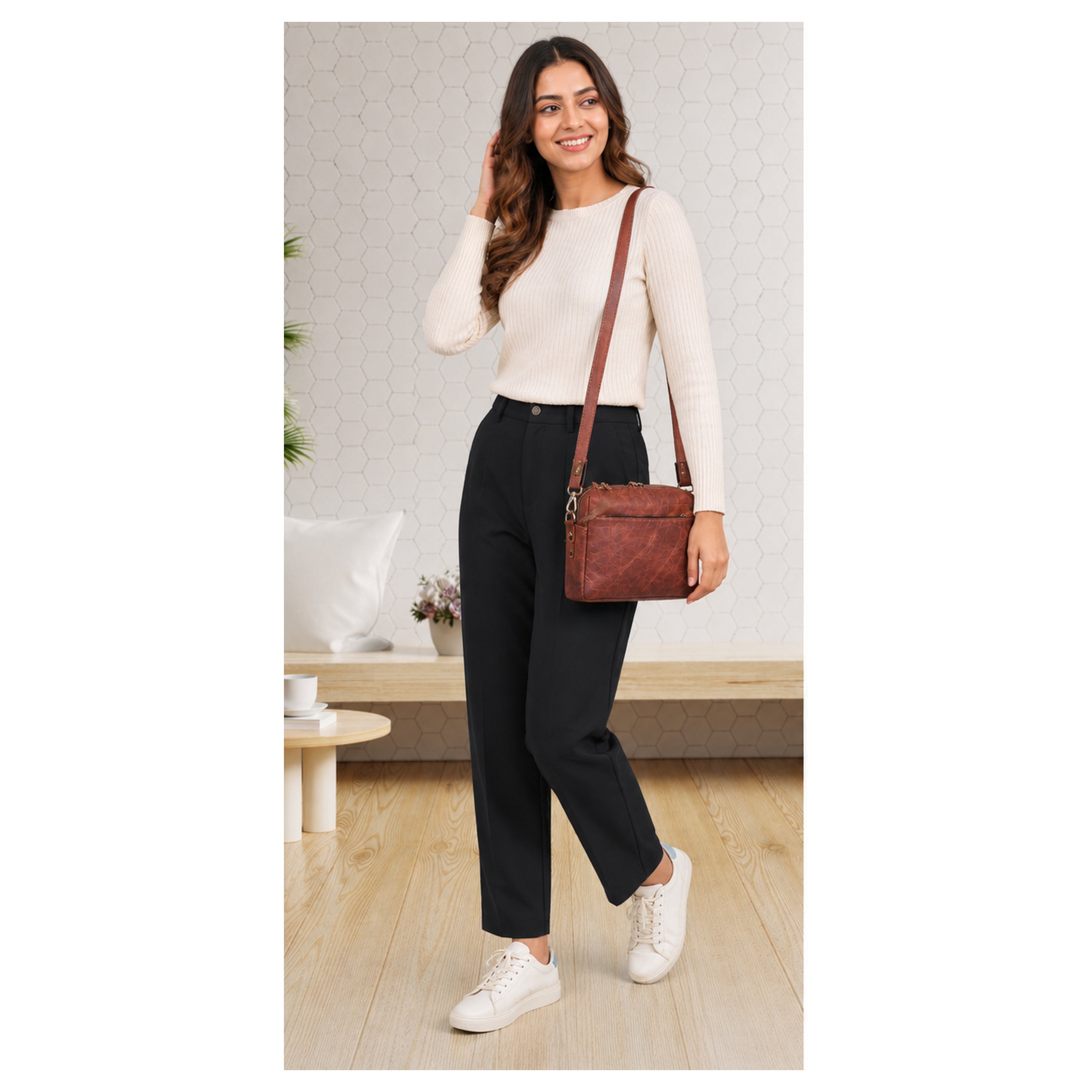 DEKVIO Women's Small Crossbody Purse - Handcrafted Full-Grain Leather Travel Bag | Magnetic Snap Closure | Brown, Coffee, Tan, Black