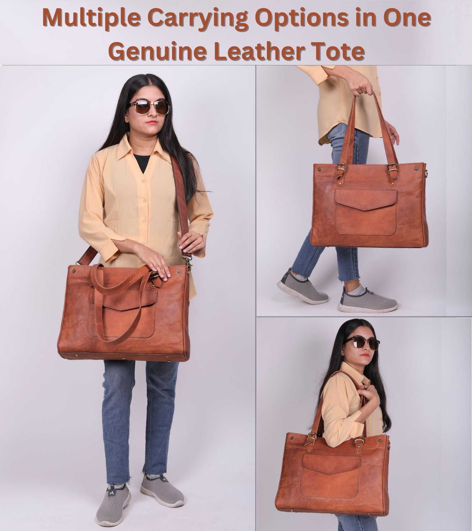 DEKVIO Leather Laptop Tote Bag for Women 15.6 Inch Shoulder Handbag Genuine Leather Work Bag Office Purse with Crossbody Strap