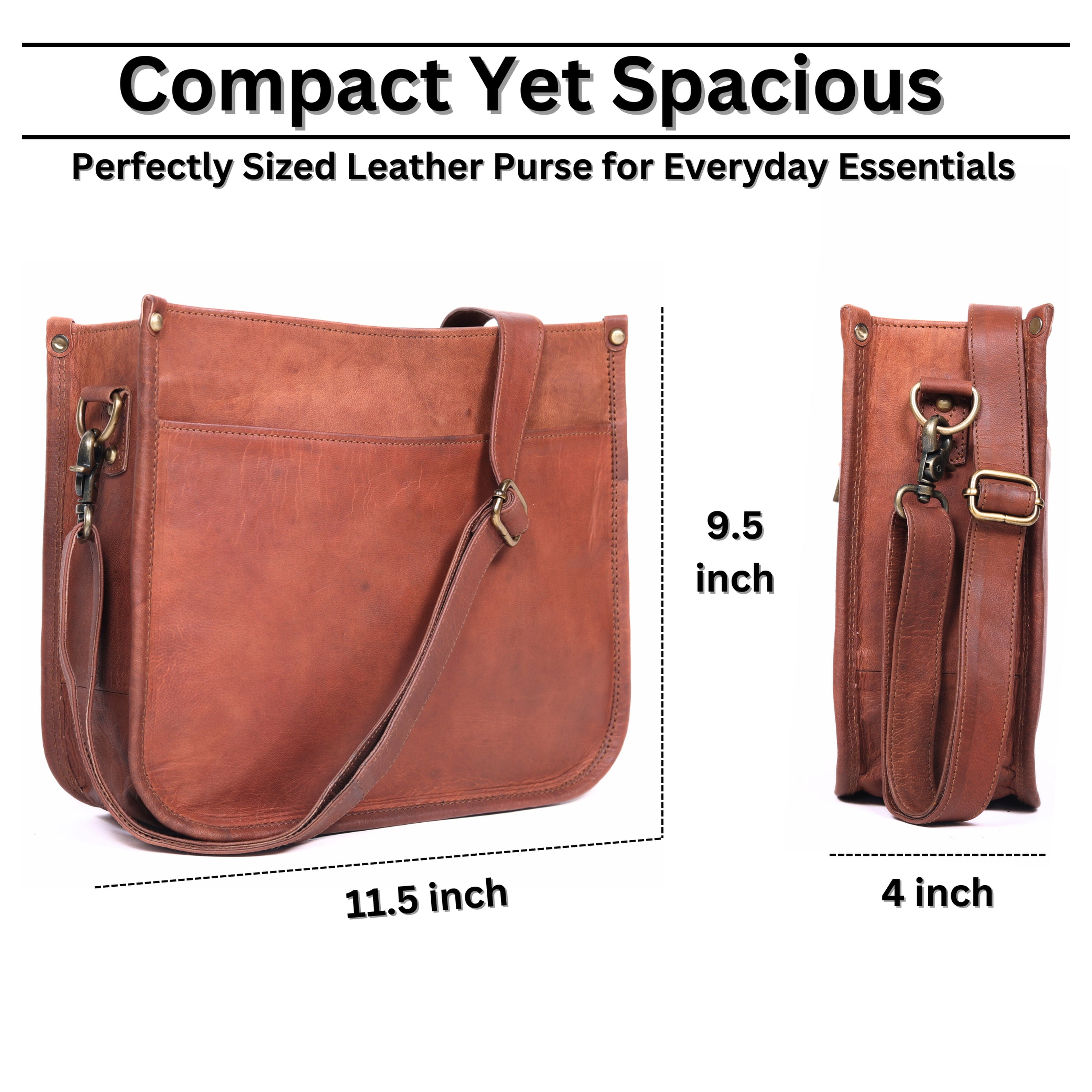 DEKVIO Leather Messenger Crossbody Bag for Women | Full Grain Genuine Leather Shoulder Purse | Adjustable Strap | Brown, Coffee, Tan, Black