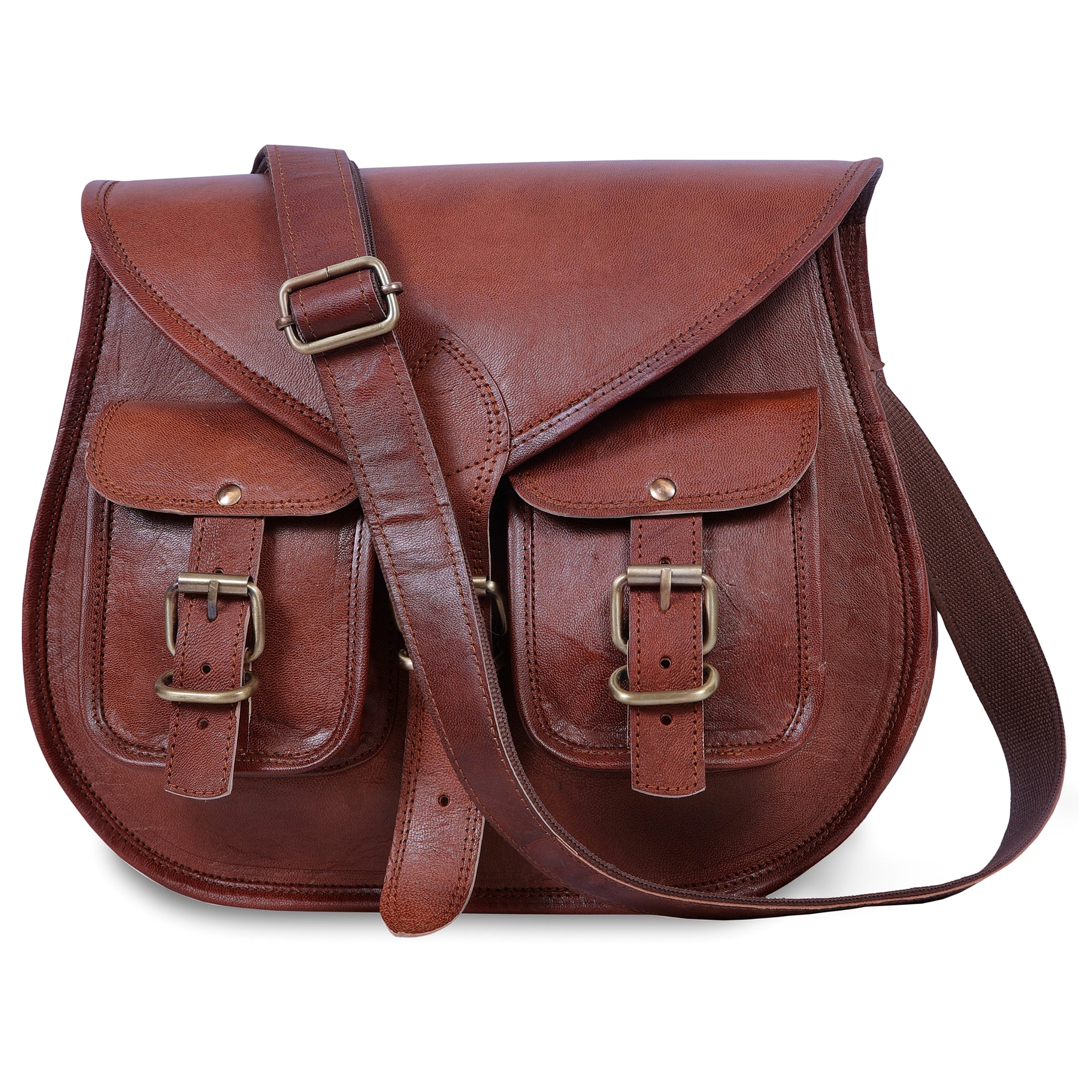 DEKVIO Leather Crossbody Saddle Bag for Women | Twin Pocket Genuine Full Grain Leather Purse | Handcrafted Shoulder Bag | Brown, Coffee, Tan, Black