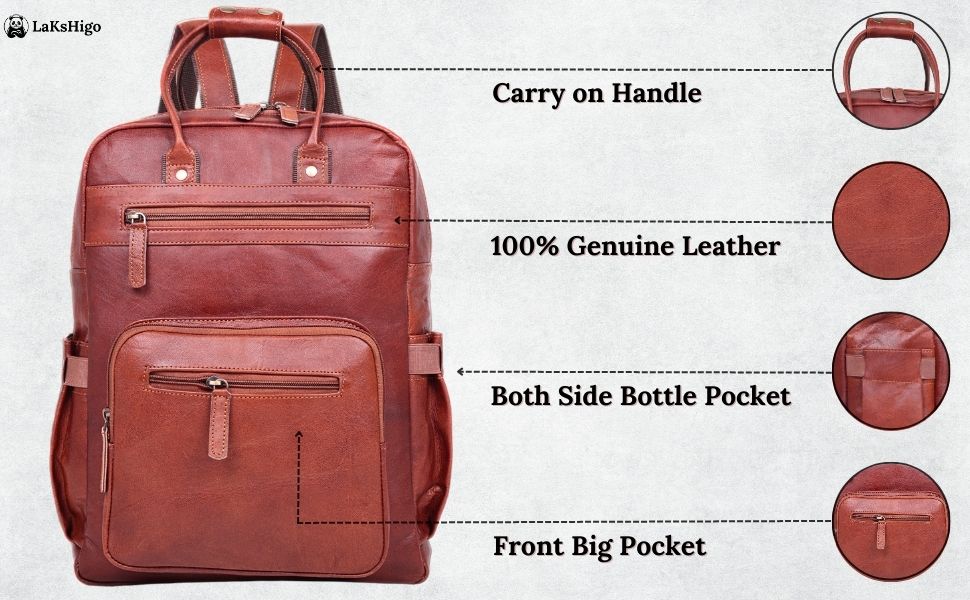 DEKVIO 16" Handcrafted Genuine Leather Laptop Backpack | Travel & Business Rucksack for Men & Women | Brown, Coffee, Tan, Black