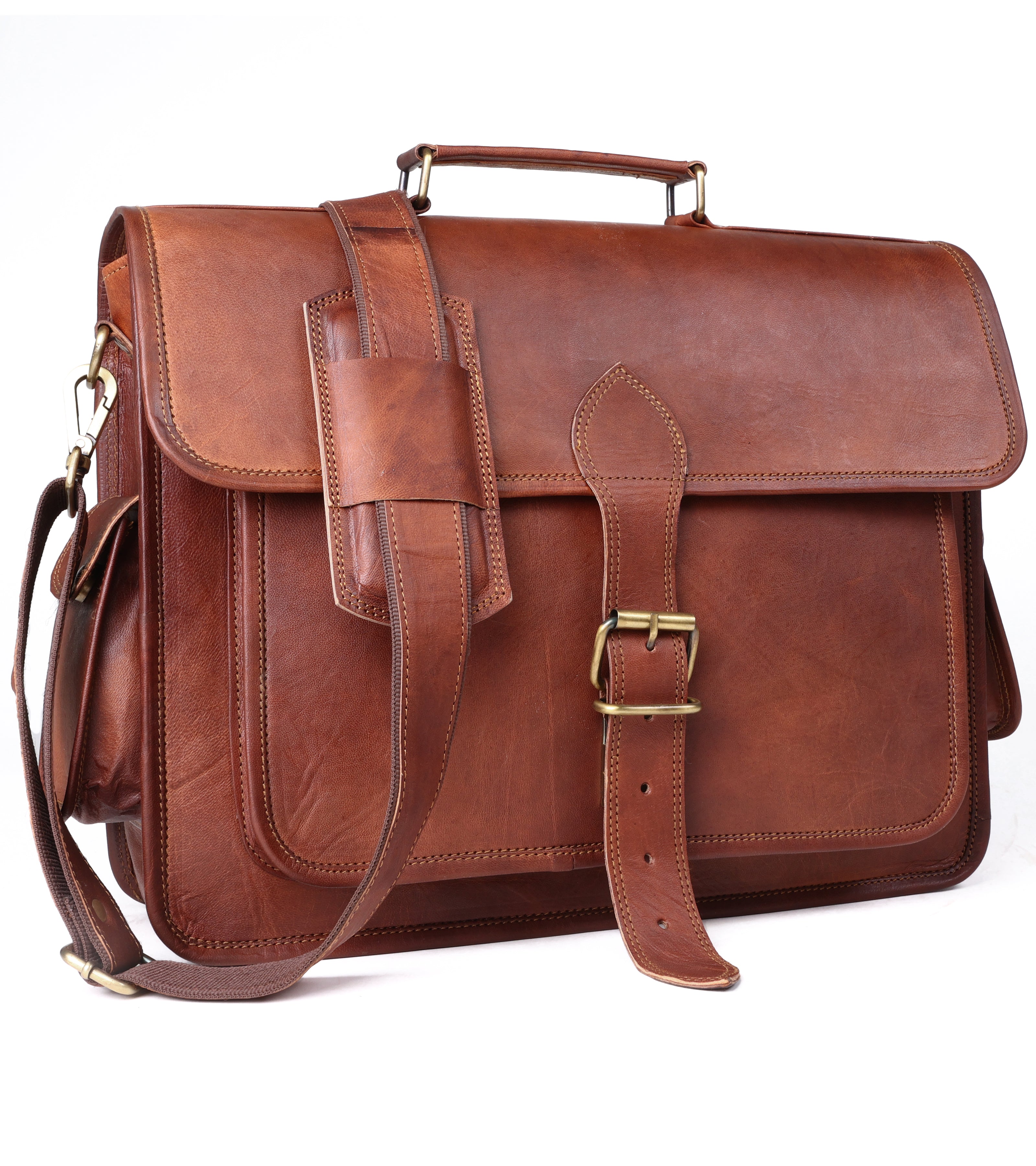DEKVIO Leather Messenger Bag 15.6 Inch Laptop Briefcase for Men Women Vintage Shoulder Bag Office Crossbody Satchel