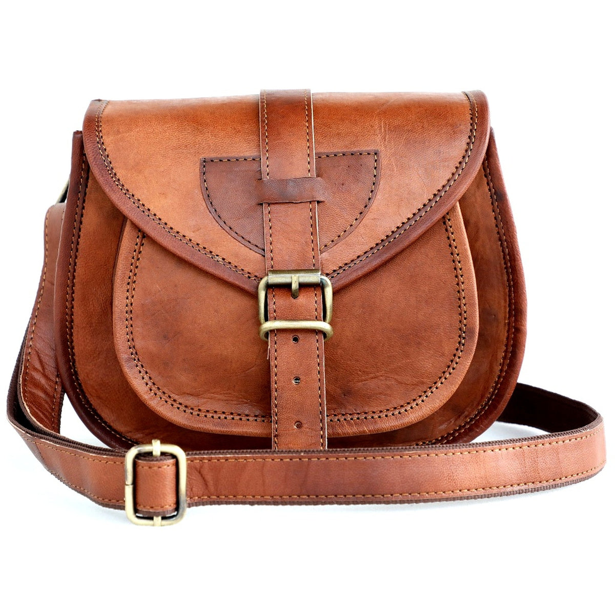 DEKVIO 9" Full-Grain Leather Small Crossbody Saddle Bag for Women