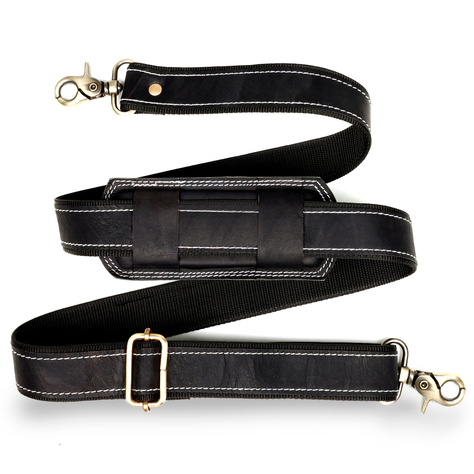 DEKVIO White-Stitch Genuine Leather Replacement Shoulder Strap | Universal Adjustable Crossbody Strap for Duffle, Messenger, Laptop & Briefcase Bags