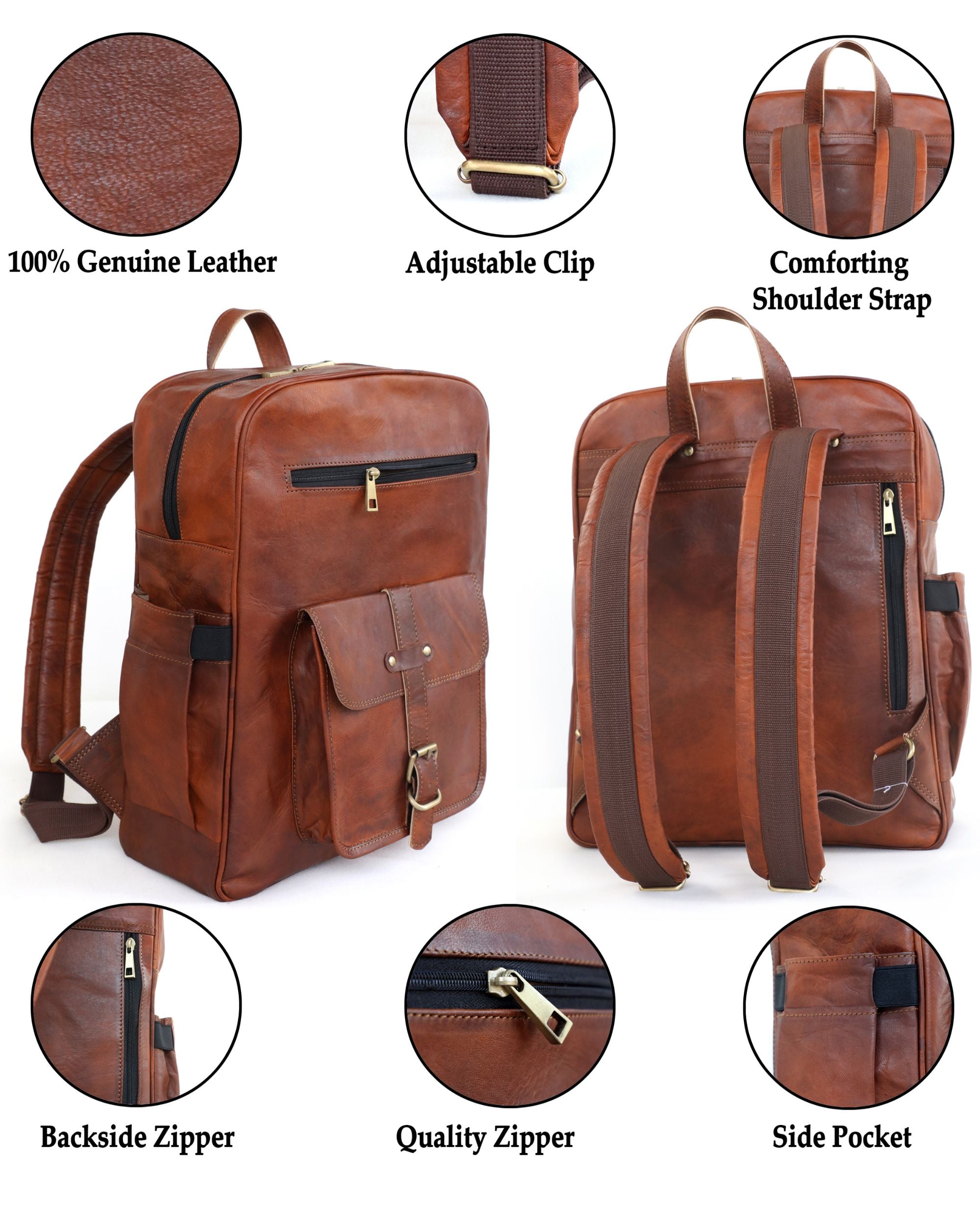 DEKVIO 18" Handcrafted Genuine Leather Backpack | Laptop Rucksack for Men & Women | Travel, Work & College Bag | Brown, Coffee, Tan, Black