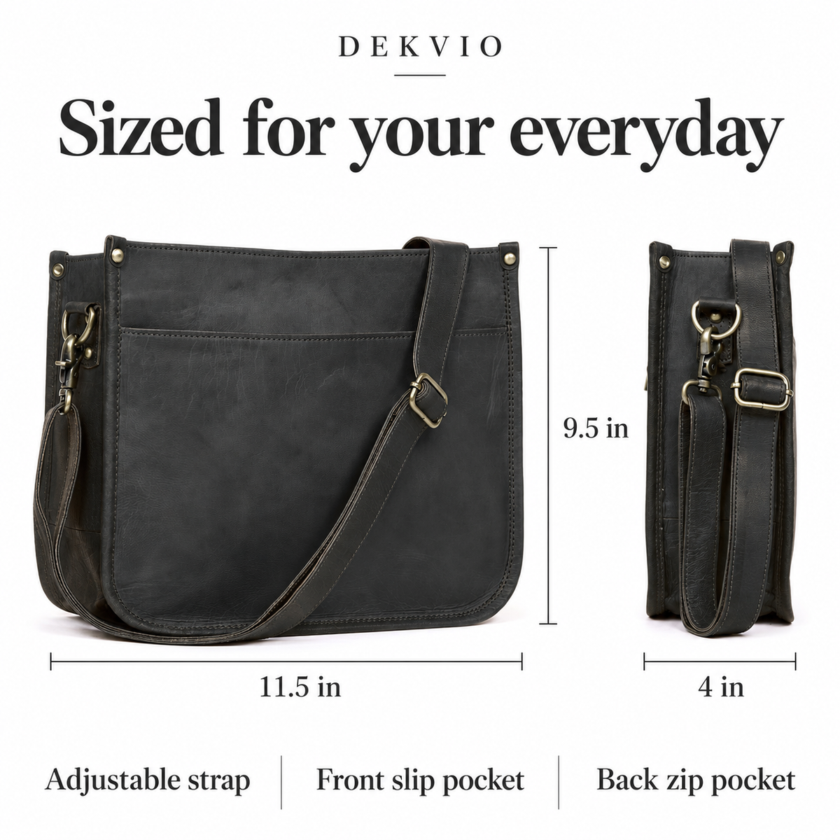 DEKVIO Full-Grain Leather Messenger Crossbody Bag for Women – 11.5" to 15.5"
