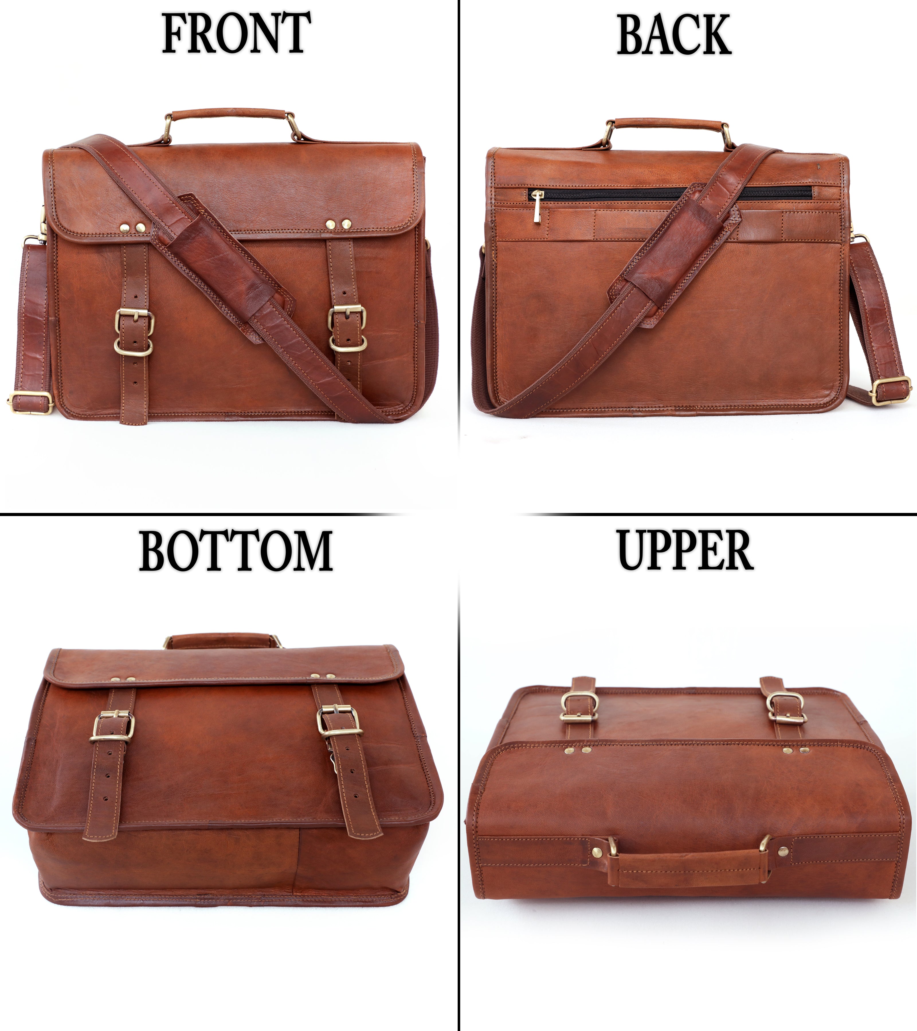 DEKVIO Leather Messenger Bag for Men Women 14 Inch Laptop Satchel Briefcase Vintage Shoulder Crossbody Bag