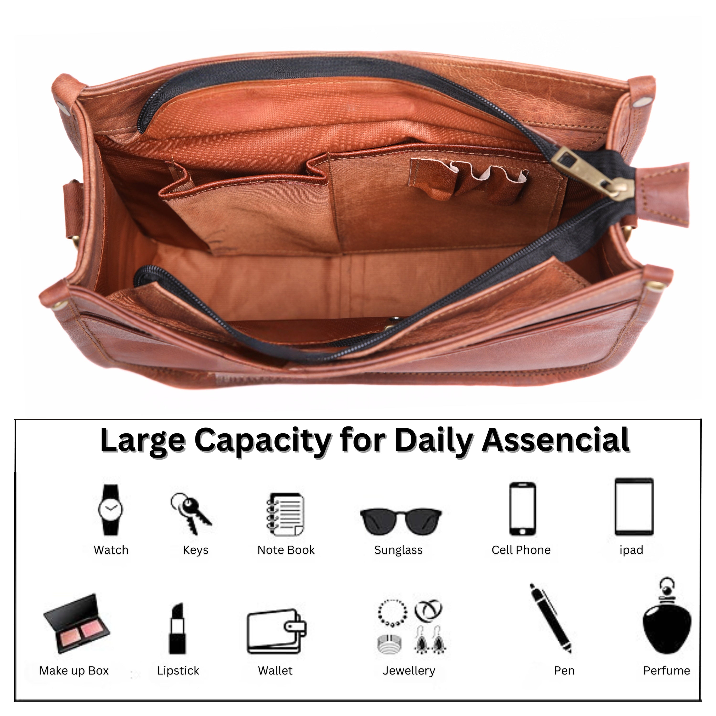 DEKVIO Leather Messenger Crossbody Bag for Women | Full Grain Genuine Leather Shoulder Purse | Adjustable Strap | Brown, Coffee, Tan, Black