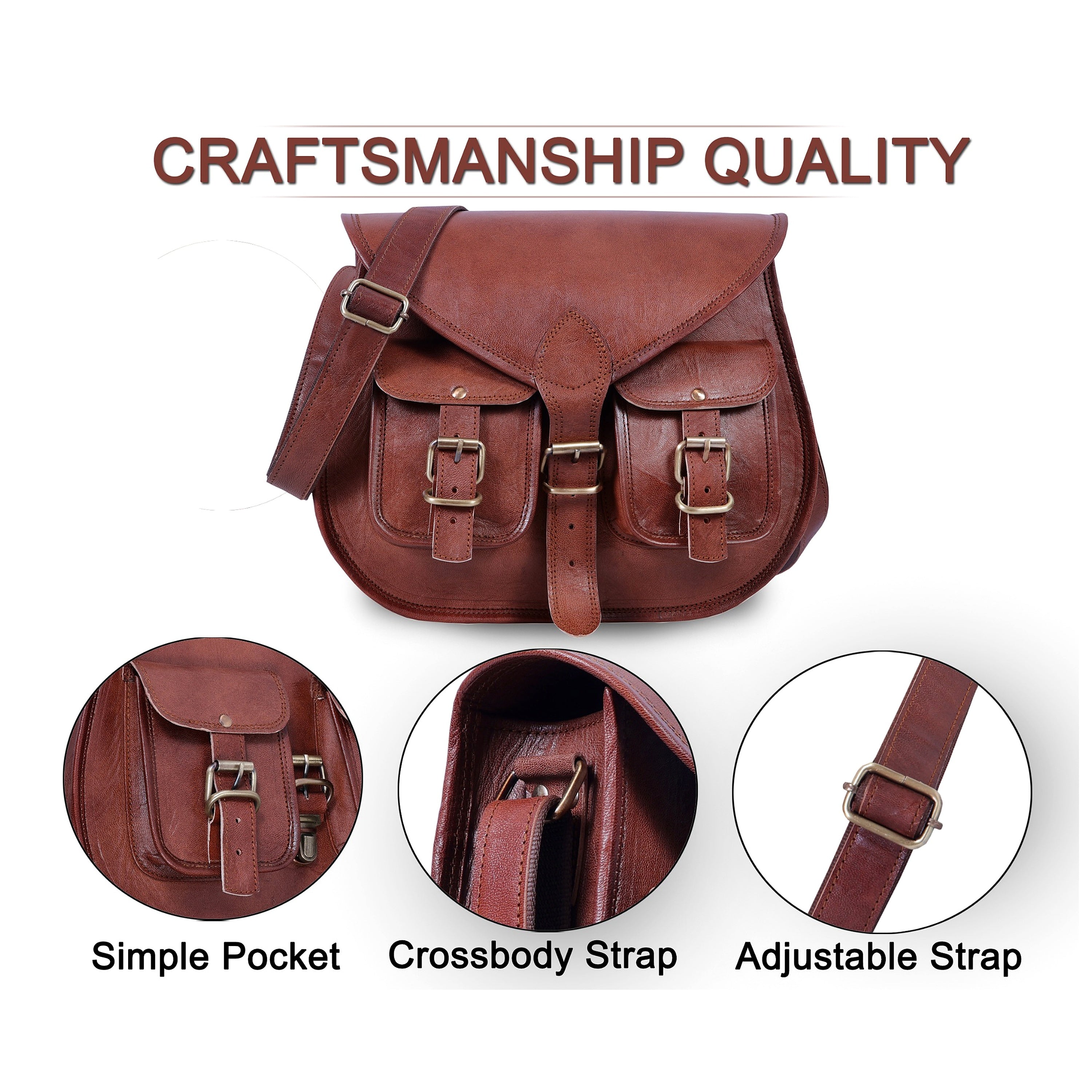 DEKVIO Leather Crossbody Saddle Bag for Women | Twin Pocket Genuine Full Grain Leather Purse | Handcrafted Shoulder Bag | Brown, Coffee, Tan, Black