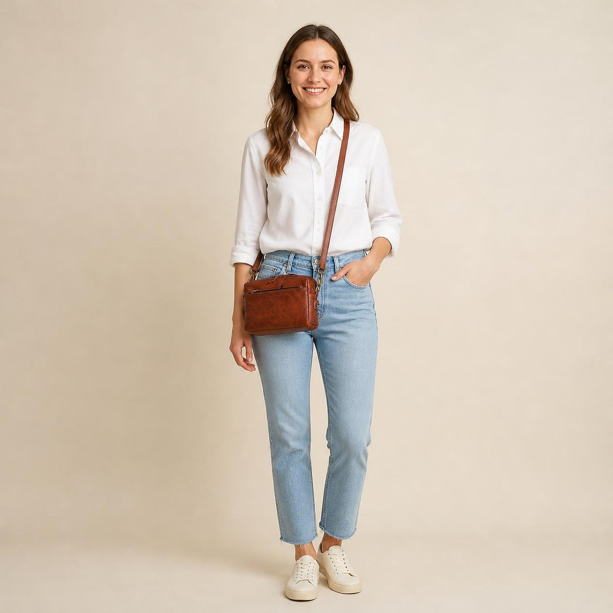 DEKVIO 10" Vegetable-Tanned Full-Grain Leather Crossbody Purse