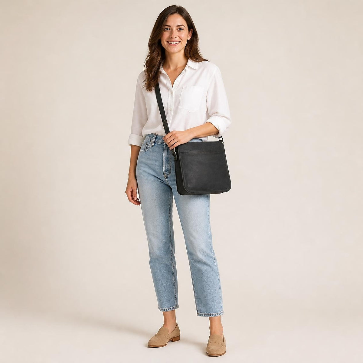 DEKVIO Full-Grain Leather Messenger Crossbody Bag for Women – 11.5" to 15.5"