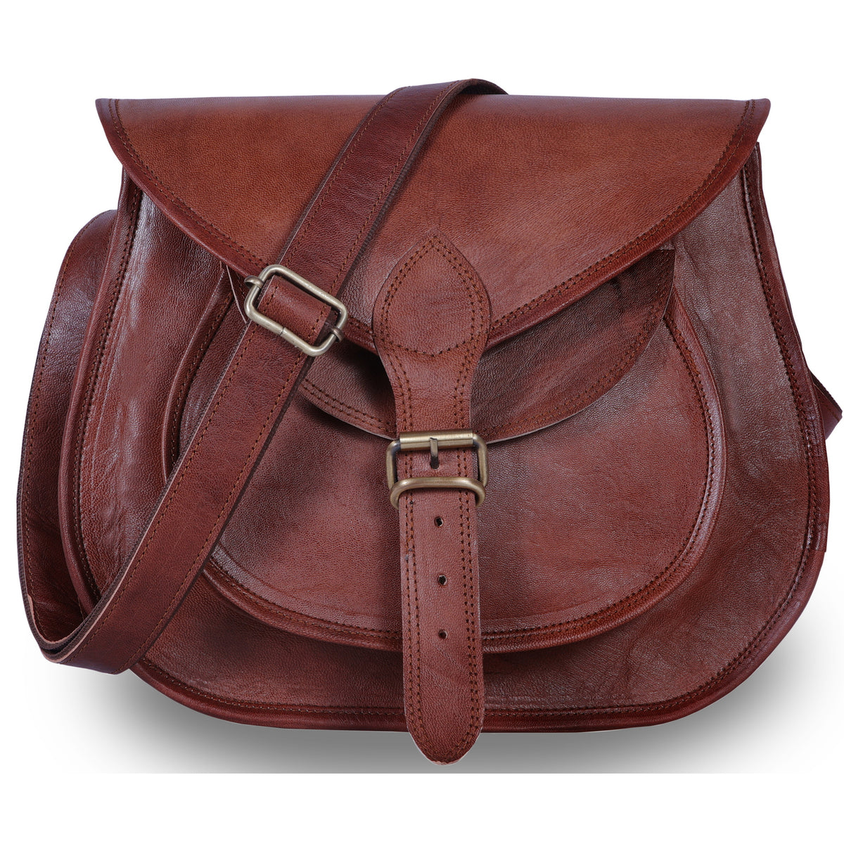 DEKVIO 13" Full-Grain Leather Crossbody Saddle Bag for Women