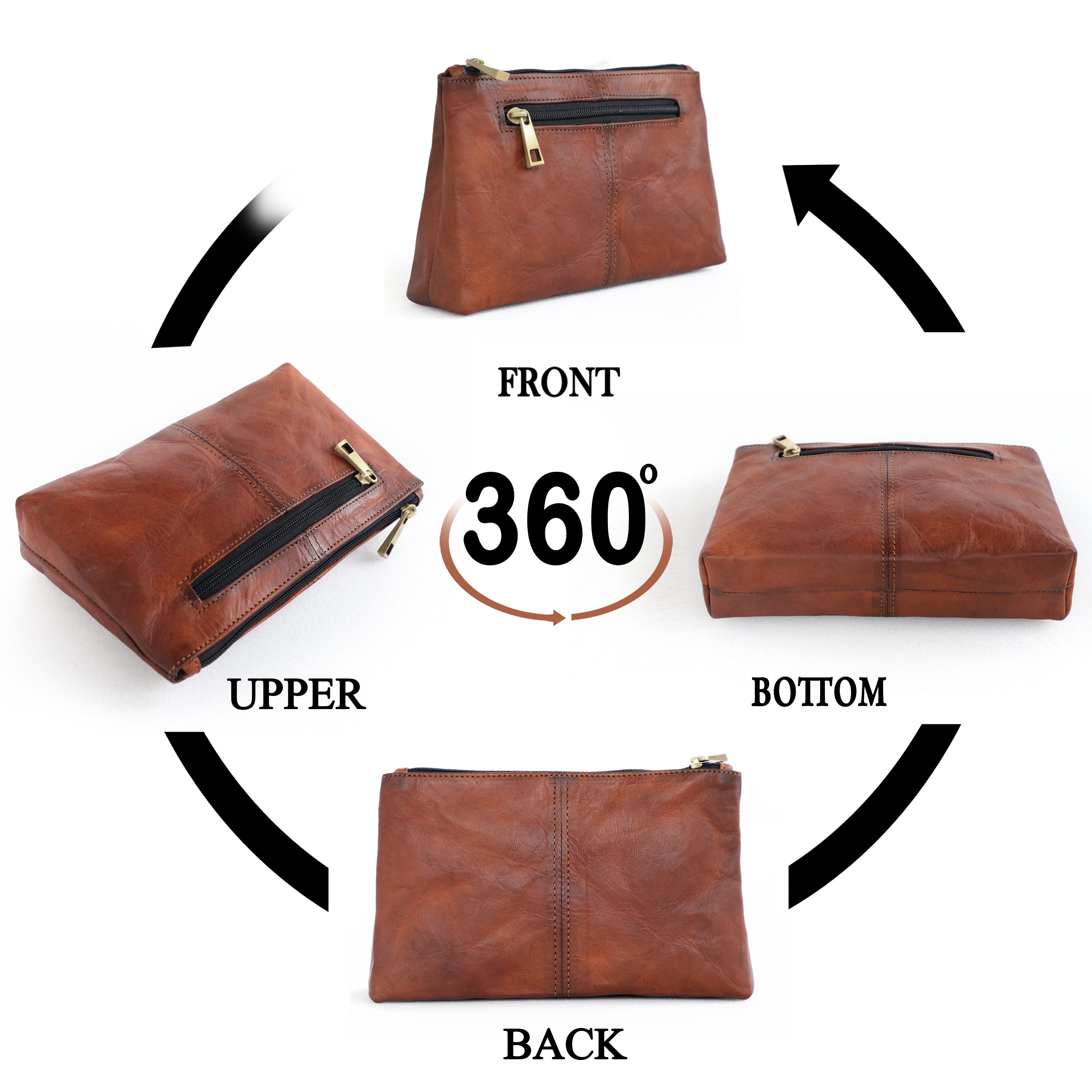 DEKVIO Leather Wristlet Pouch for Women | Full Grain Leather Makeup Bag & Clutch Purse | Handcrafted Zipper Pouch | Brown, Coffee, Tan, Black