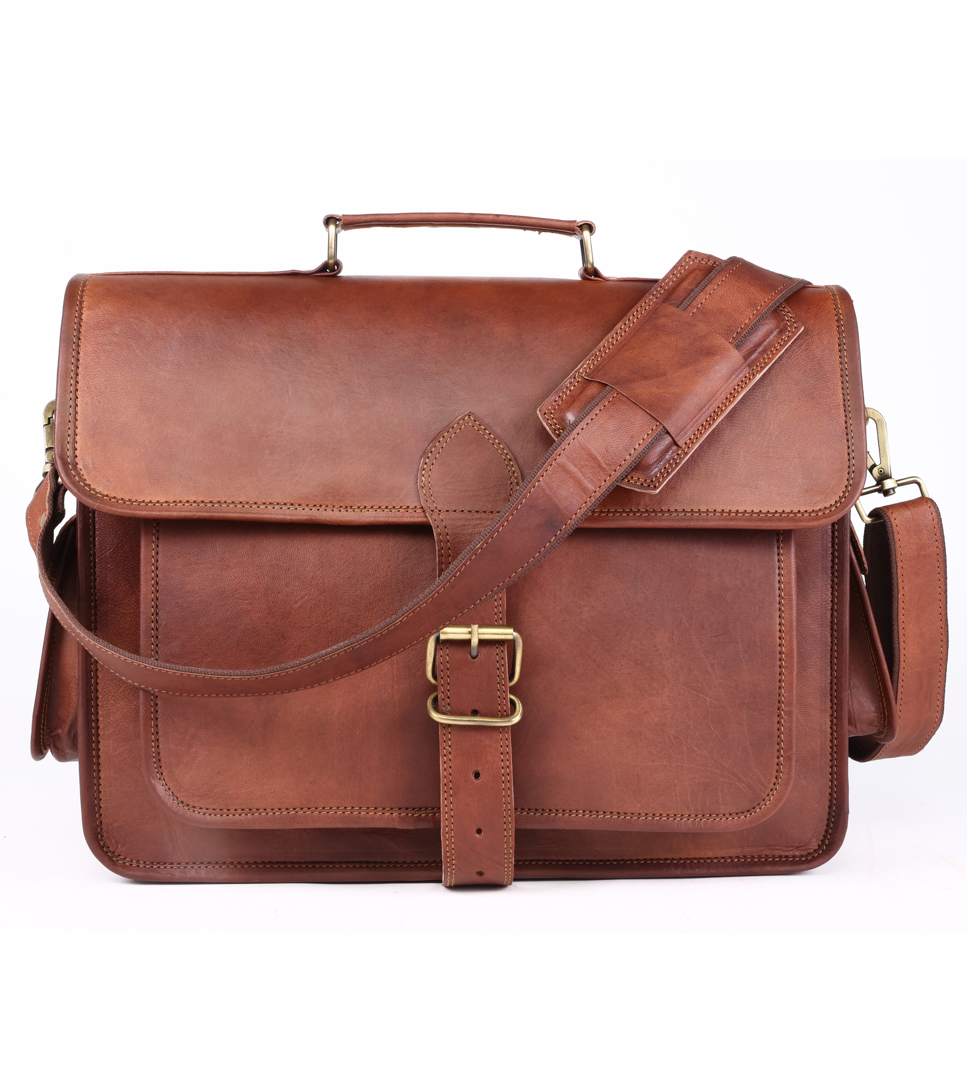 DEKVIO Leather Messenger Bag 15.6 Inch Laptop Briefcase for Men Women Vintage Shoulder Bag Office Crossbody Satchel