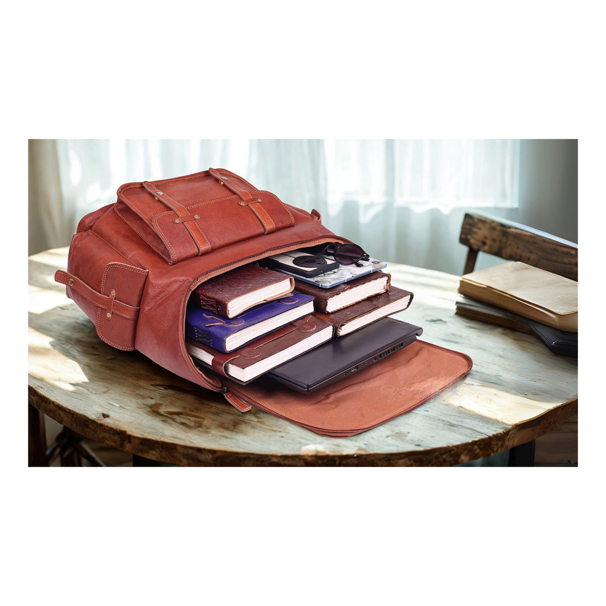 DEKVIO Full-Grain Vintage Leather Laptop Backpack Rucksack – 15" to 20"