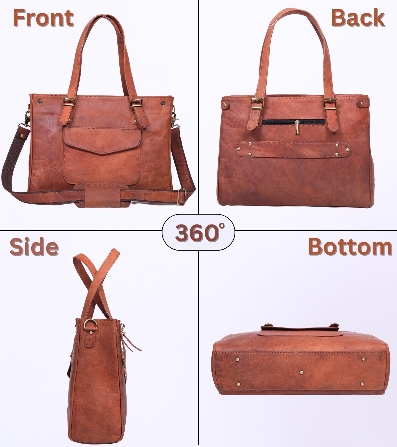 DEKVIO Leather Laptop Tote Bag for Women 15.6 Inch Shoulder Handbag Genuine Leather Work Bag Office Purse with Crossbody Strap