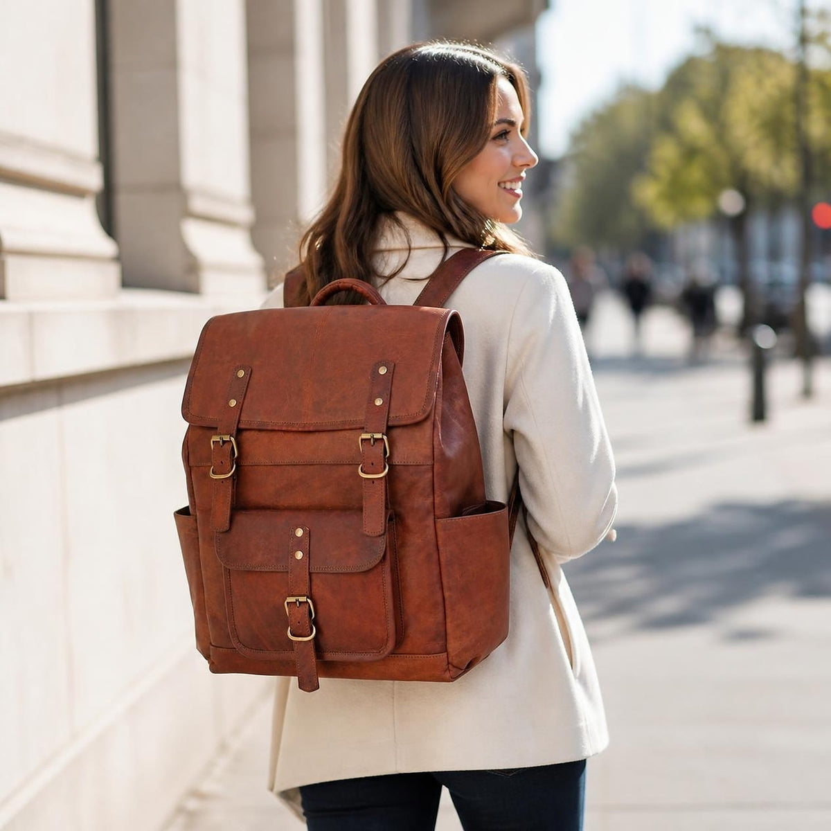 DEKVIO Full-Grain Leather Utility Laptop Backpack for Travel & Work – 15" to 19"