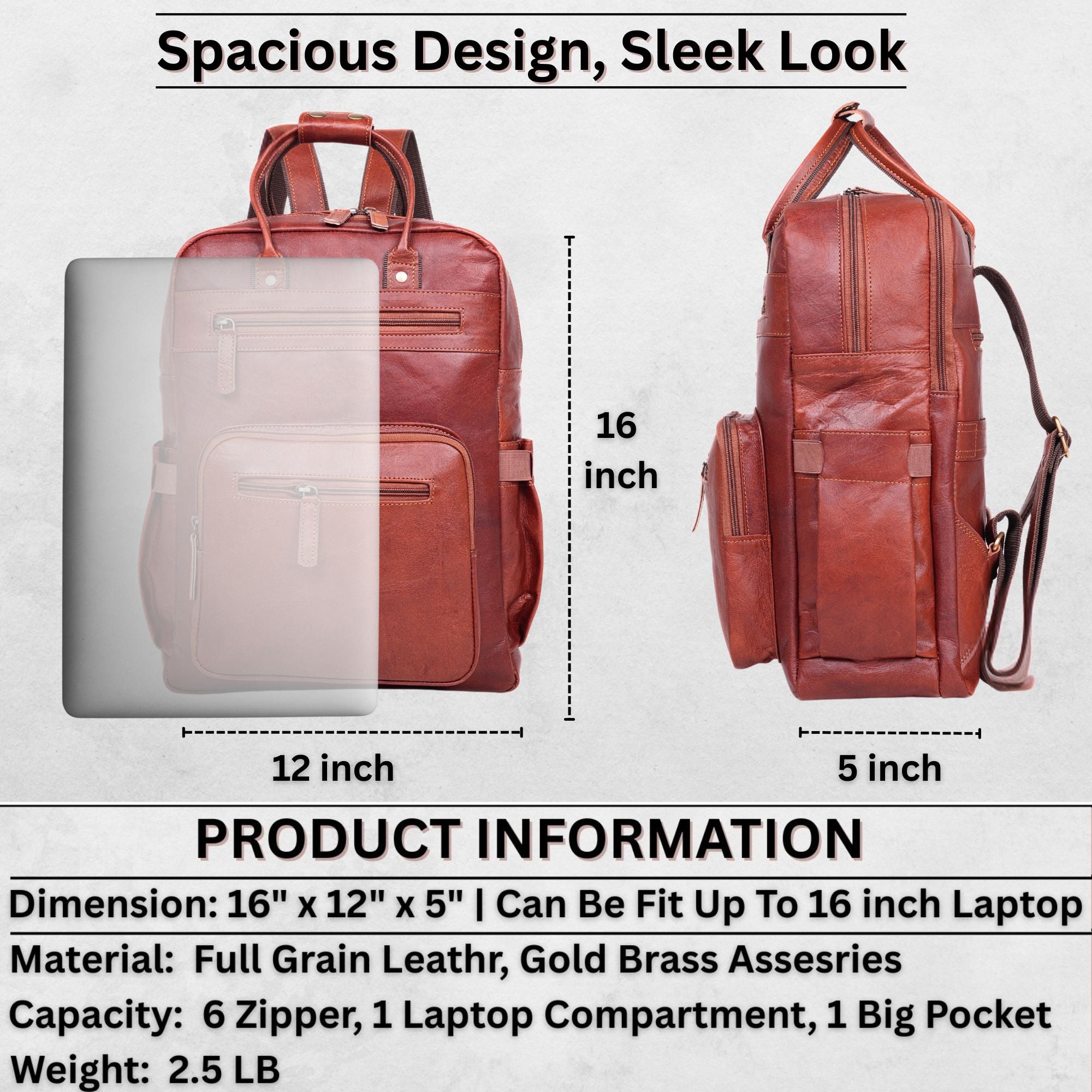 DEKVIO 17" Large Handcrafted Genuine Leather Backpack | Triple-Buckle Adventure Rucksack for Men & Women | Travel, Hiking & Office | Brown, Coffee, Tan, Black