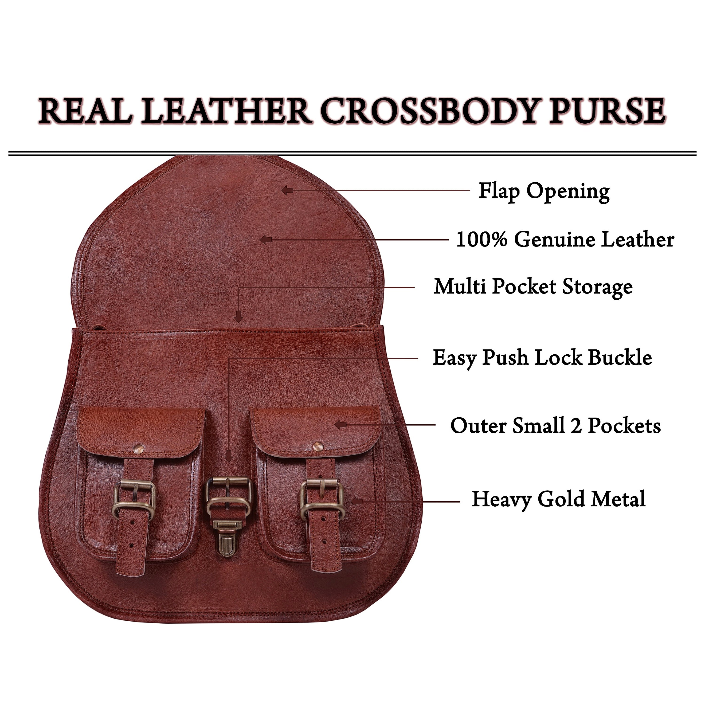 DEKVIO Leather Crossbody Saddle Bag for Women | Twin Pocket Genuine Full Grain Leather Purse | Handcrafted Shoulder Bag | Brown, Coffee, Tan, Black