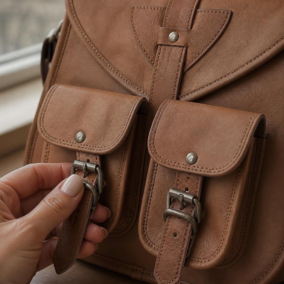 DEKVIO 13" Full-Grain Leather Crossbody Handbag for Women