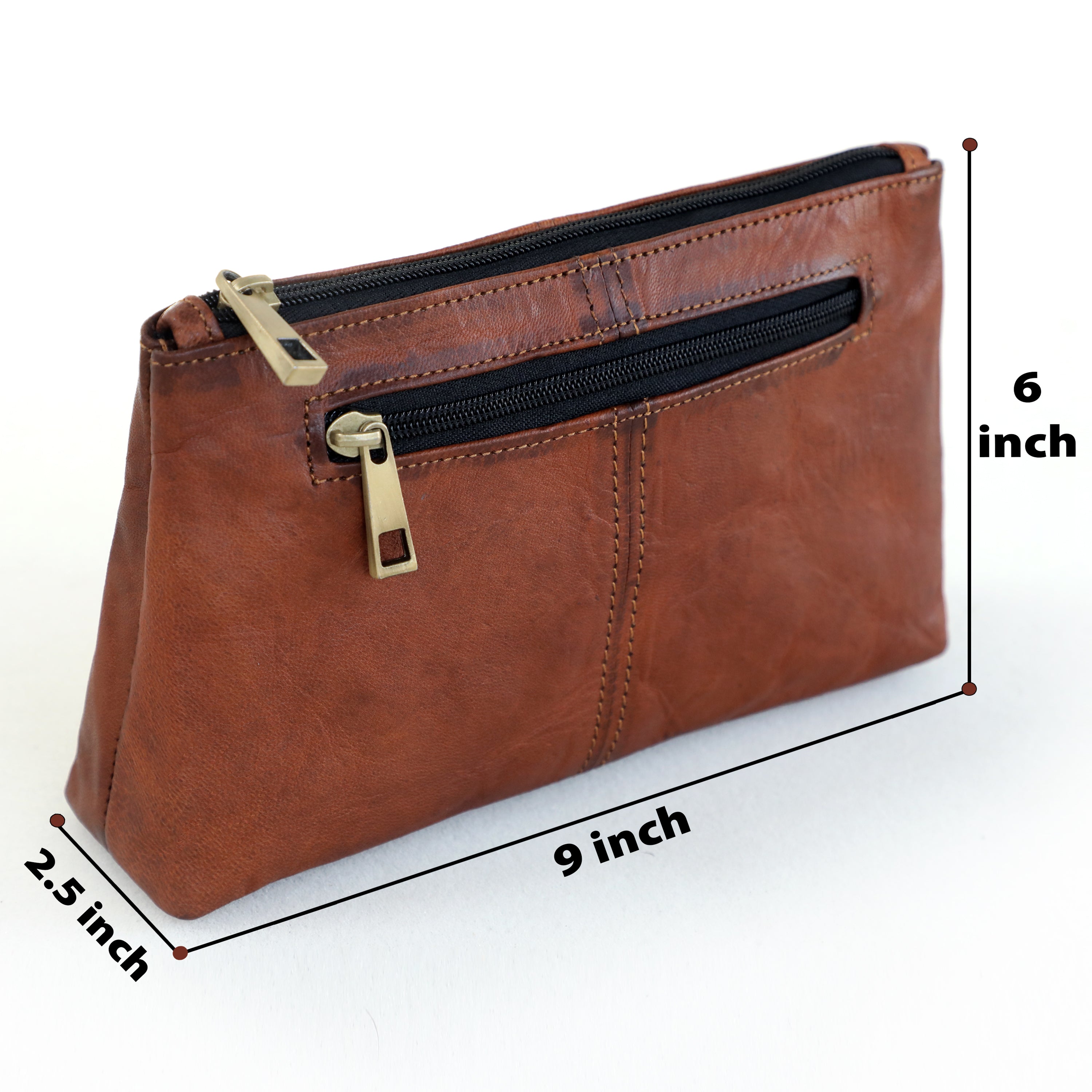 DEKVIO Leather Wristlet Pouch for Women | Full Grain Leather Makeup Bag & Clutch Purse | Handcrafted Zipper Pouch | Brown, Coffee, Tan, Black