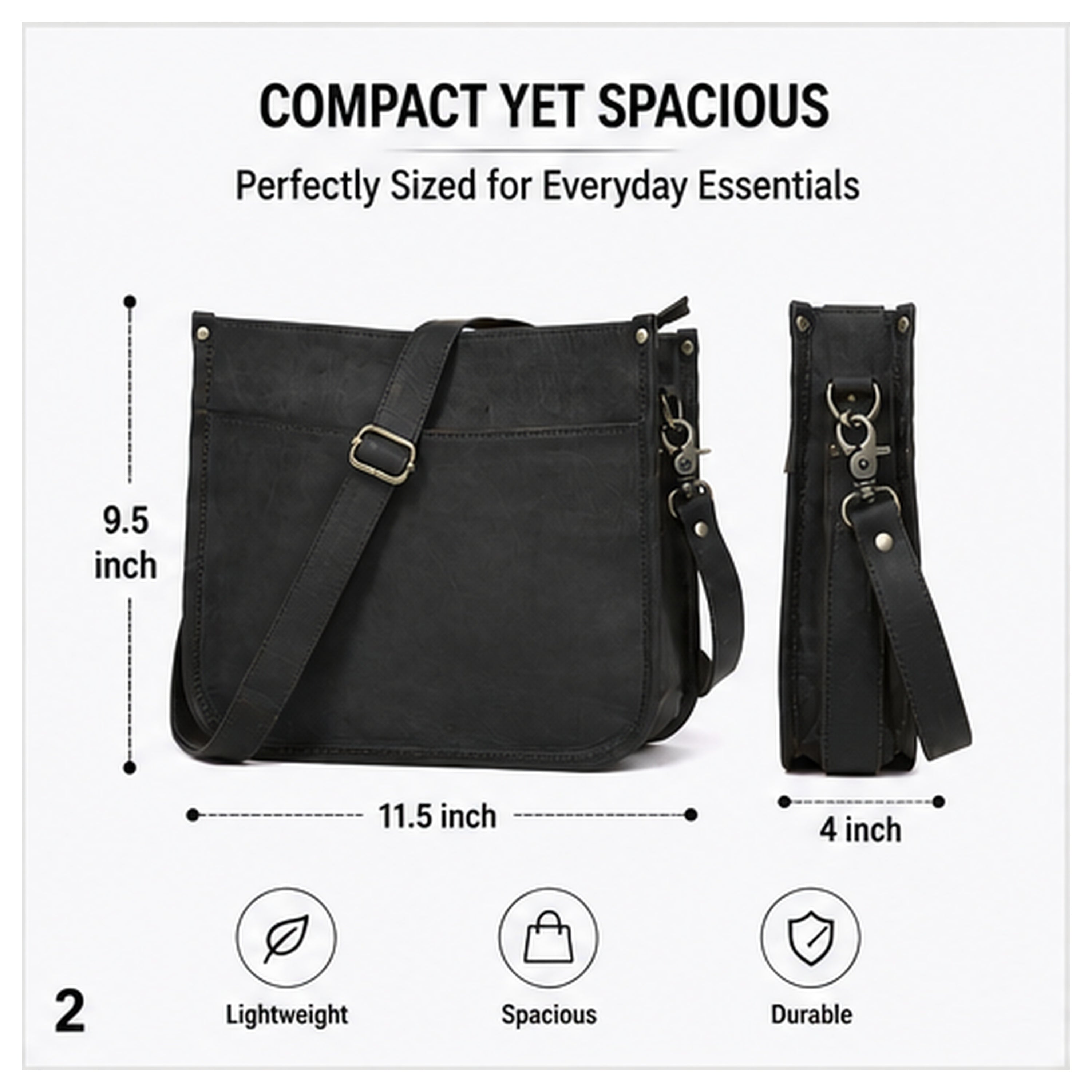 DEKVIO Leather Messenger Crossbody Bag for Women | Full Grain Genuine Leather Shoulder Purse | Adjustable Strap | Brown, Coffee, Tan, Black
