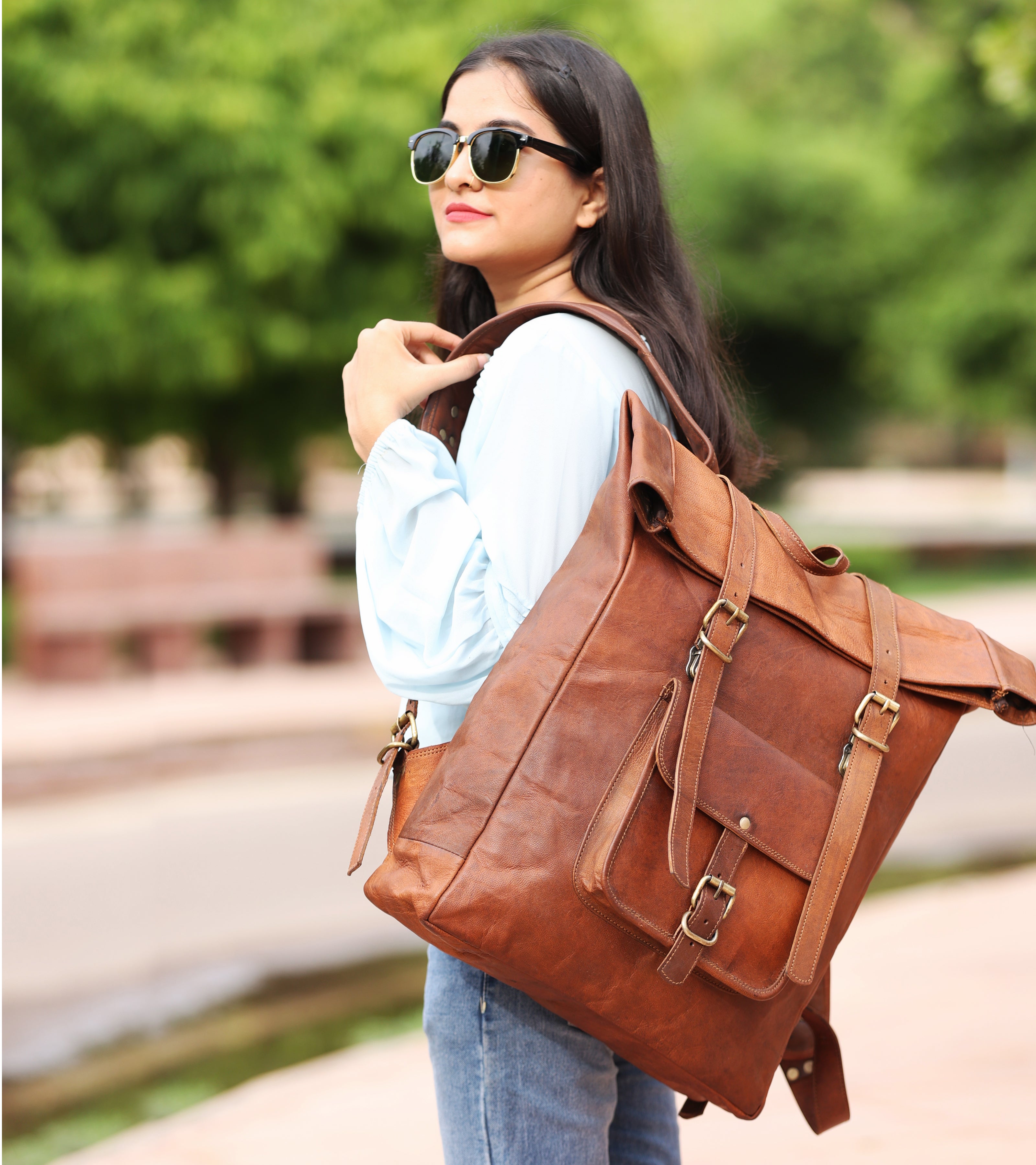 DEKVIO 20" Roll-Top Leather Backpack | Handcrafted Genuine Leather Laptop Rucksack for Men & Women | Travel, Work & College Bag | Brown, Coffee, Tan, Black
