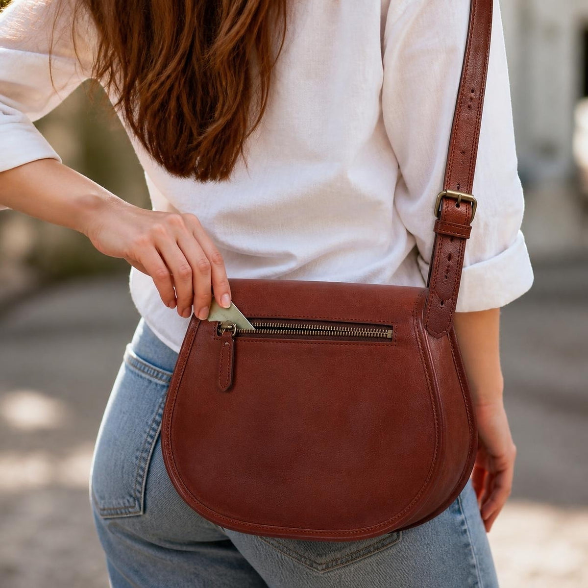 DEKVIO 13" Full-Grain Leather Crossbody Saddle Bag for Women