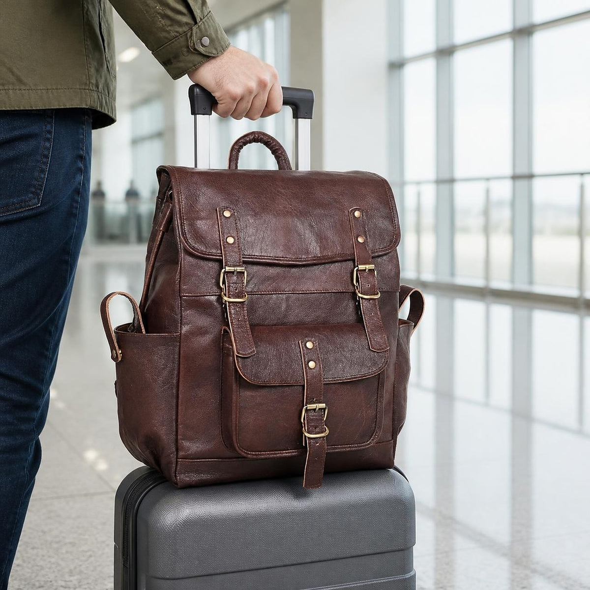 DEKVIO Full-Grain Leather Utility Laptop Backpack for Travel & Work – 15" to 19"