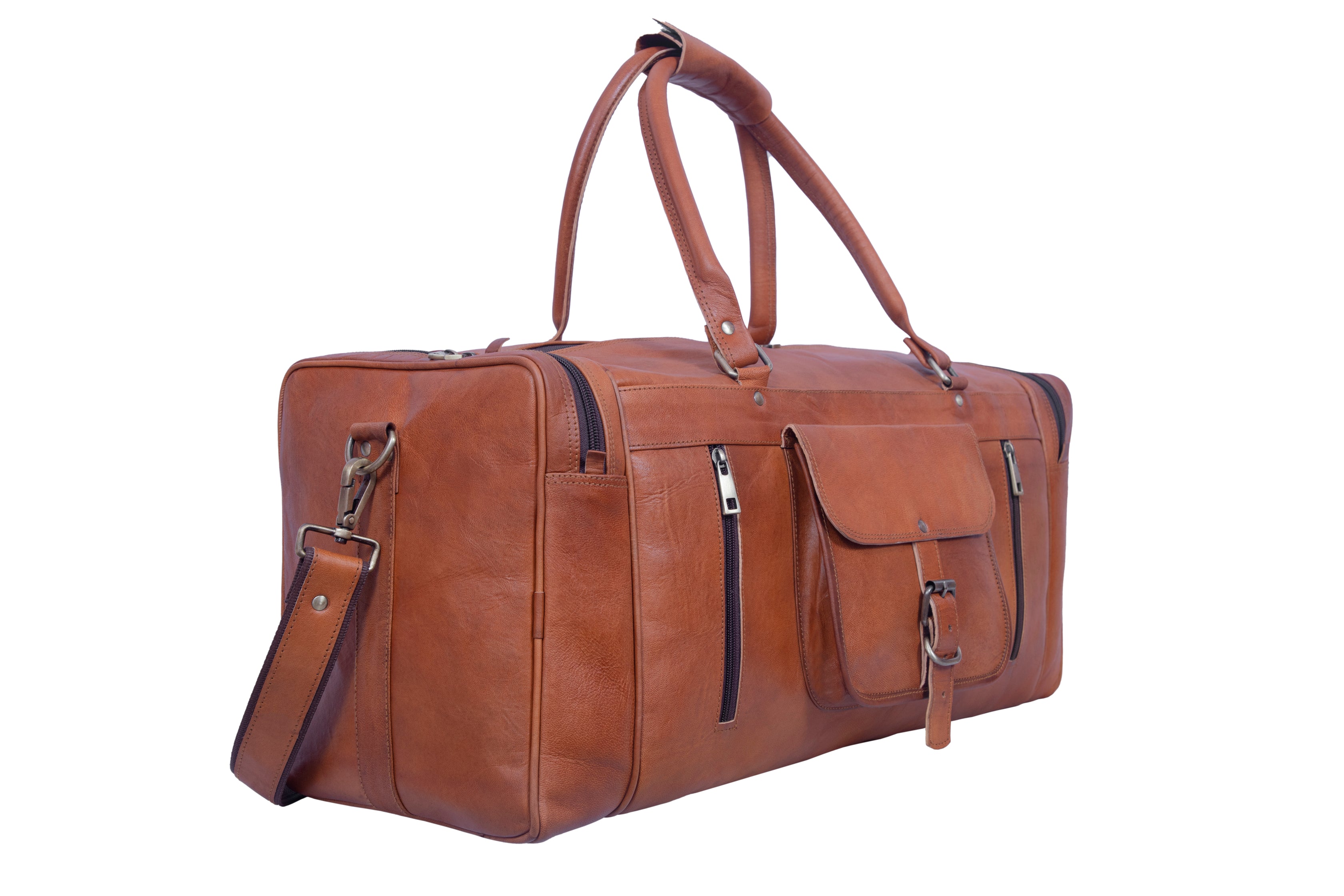 DEKVIO 24" Square Leather Duffle Bag | Handcrafted Vintage Holdall | Men & Women Weekend Travel Bag | Brown, Coffee, Tan, Black