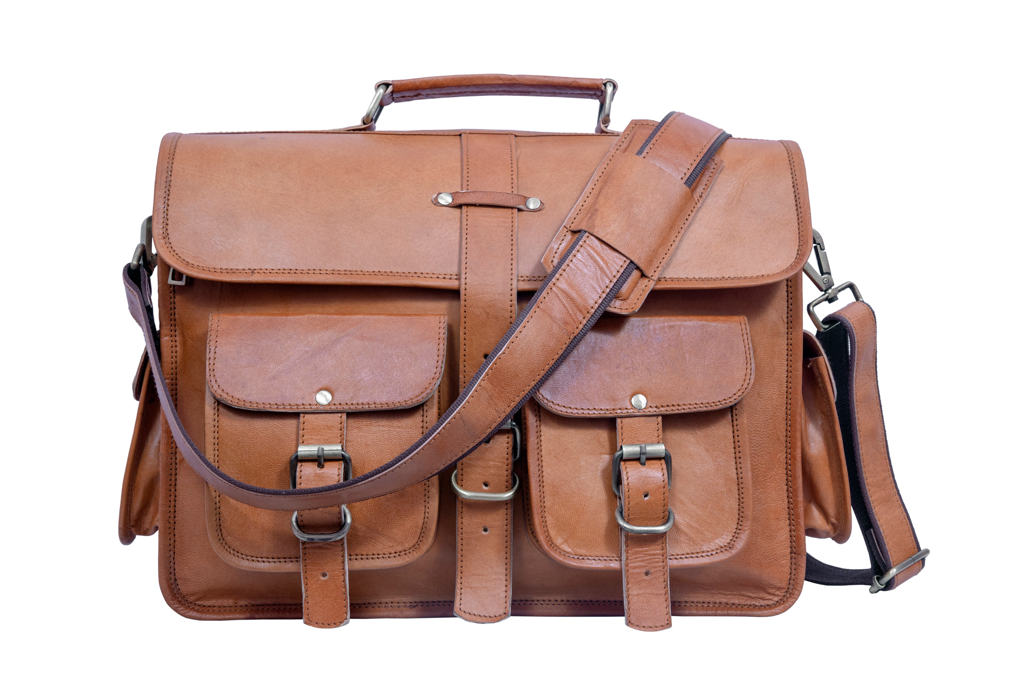 DEKVIO Leather Messenger Bag Vintage Crossbody Laptop Briefcase 15.6 Inch Shoulder Satchel for Men Women