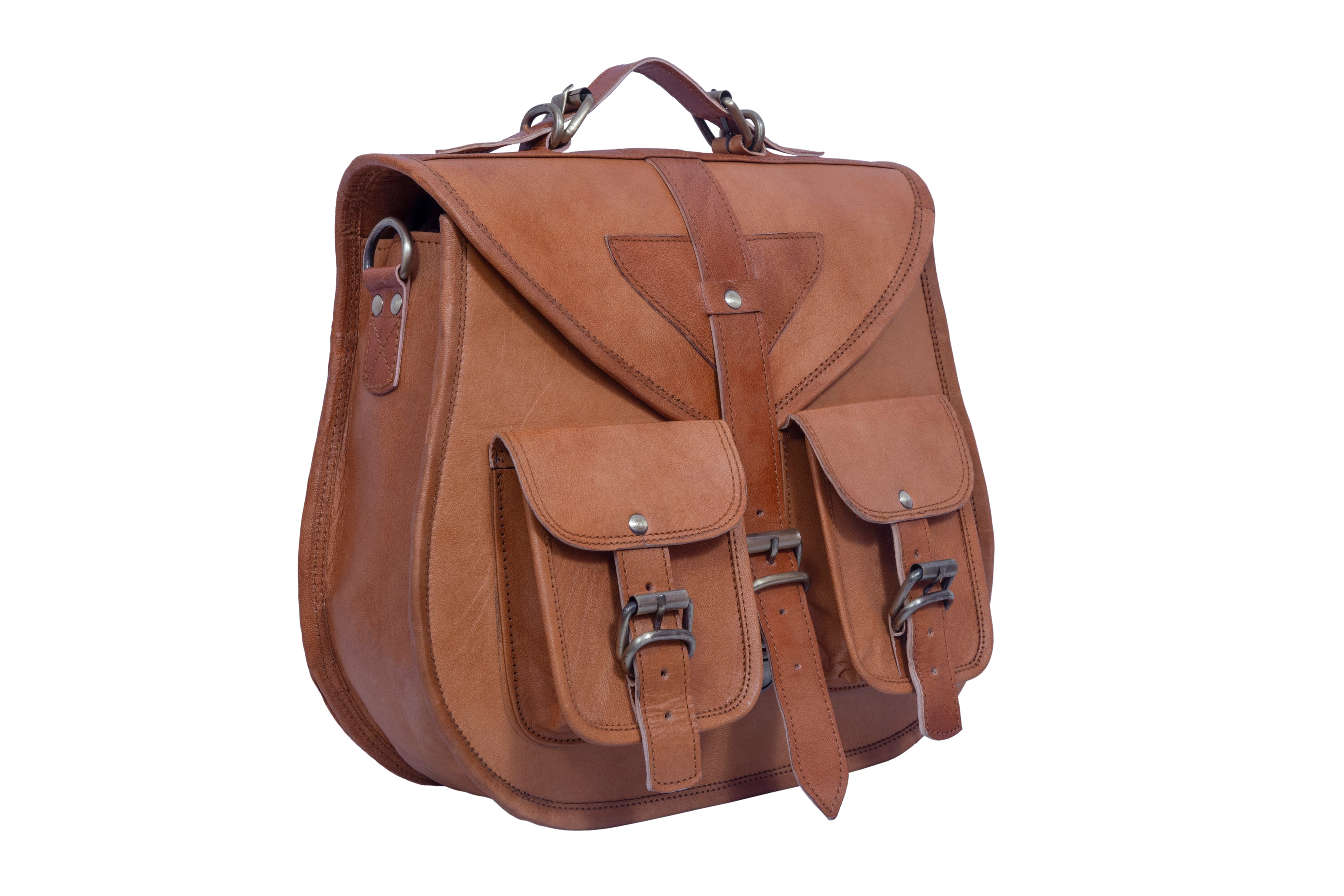 DEKVIO Large Leather Crossbody Handbag Purse for Women | Twin Pocket Full Grain Leather Saddle Bag | Removable Handle | Fits 12" Tablet | Brown, Coffee, Tan, Black