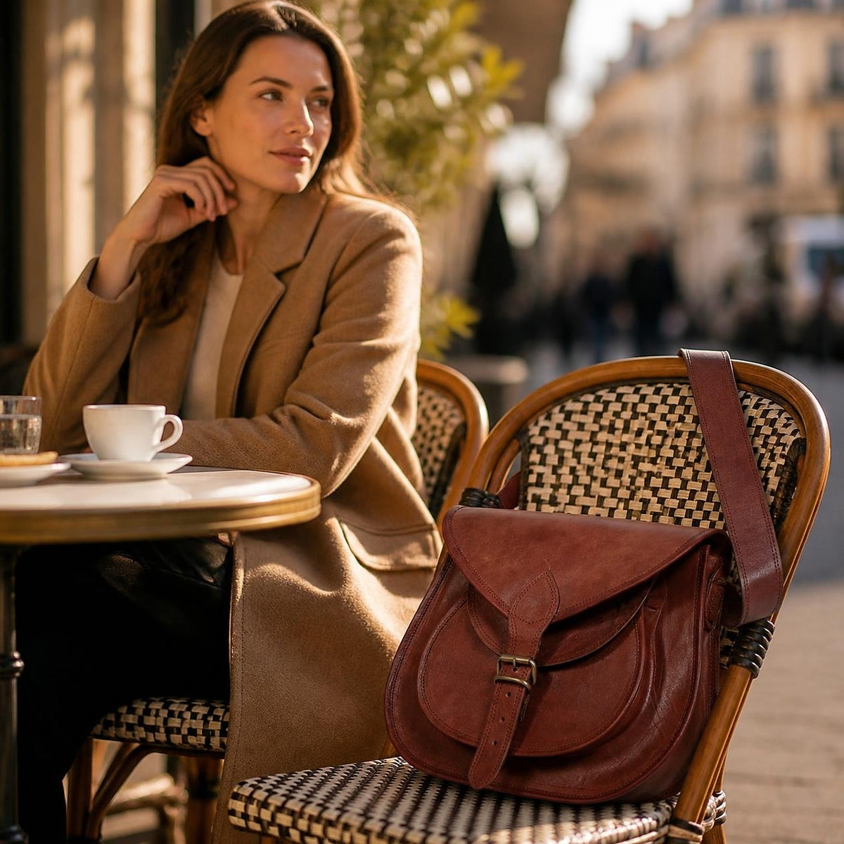 DEKVIO 13" Full-Grain Leather Crossbody Saddle Bag for Women