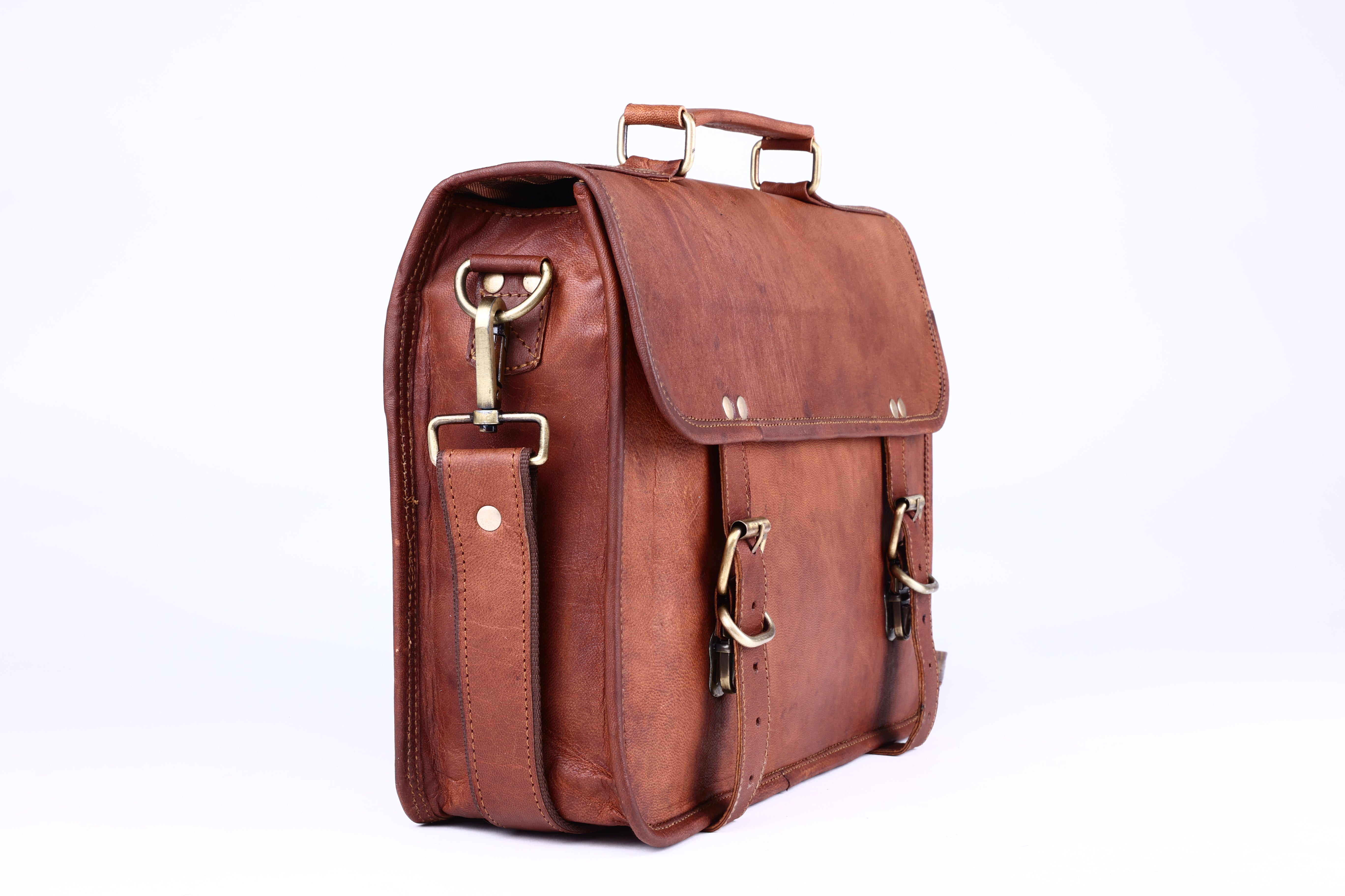 DEKVIO Leather Messenger Bag for Men Women 14 Inch Laptop Satchel Briefcase Vintage Shoulder Crossbody Bag