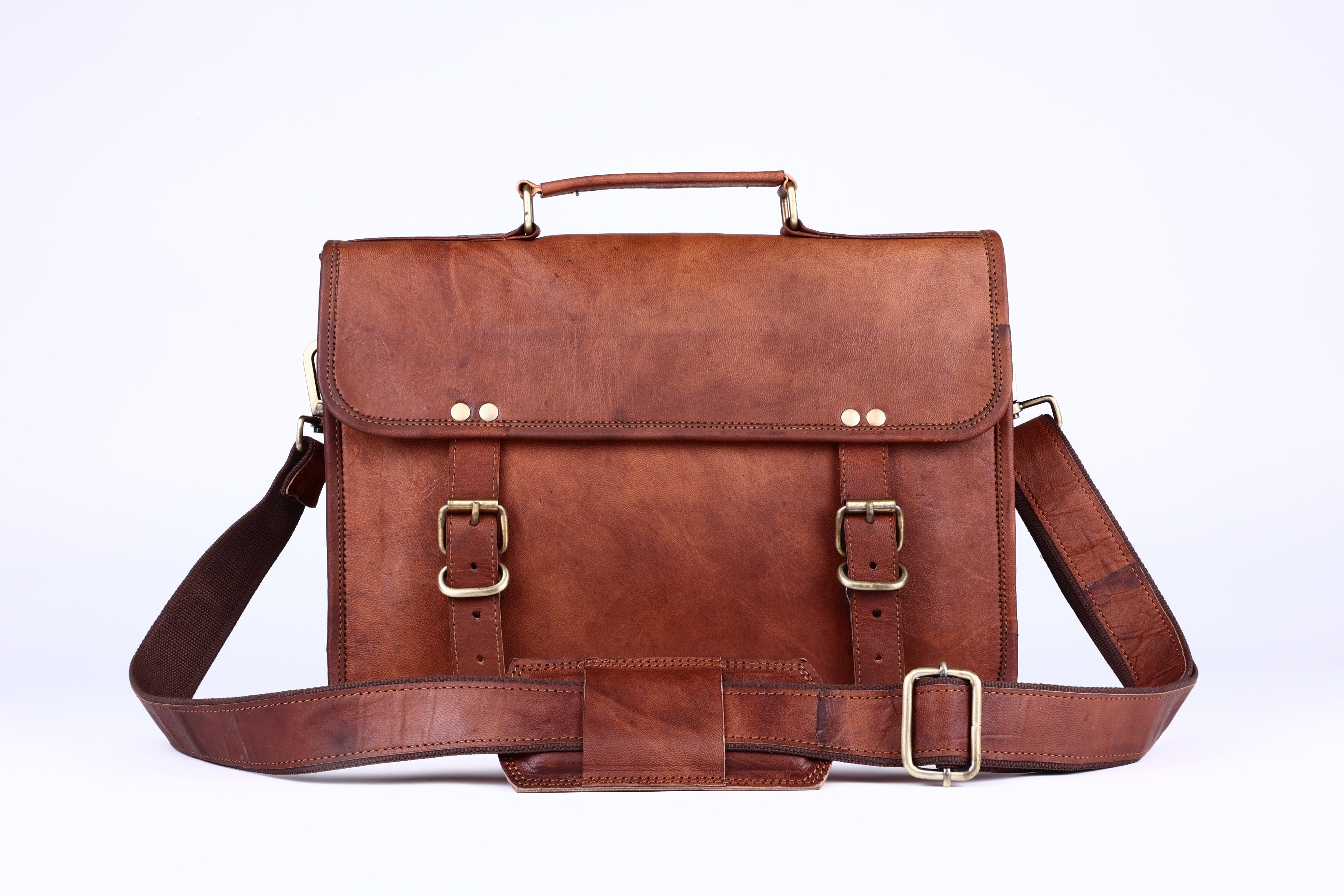 DEKVIO Leather Messenger Bag for Men Women 14 Inch Laptop Satchel Briefcase Vintage Shoulder Crossbody Bag