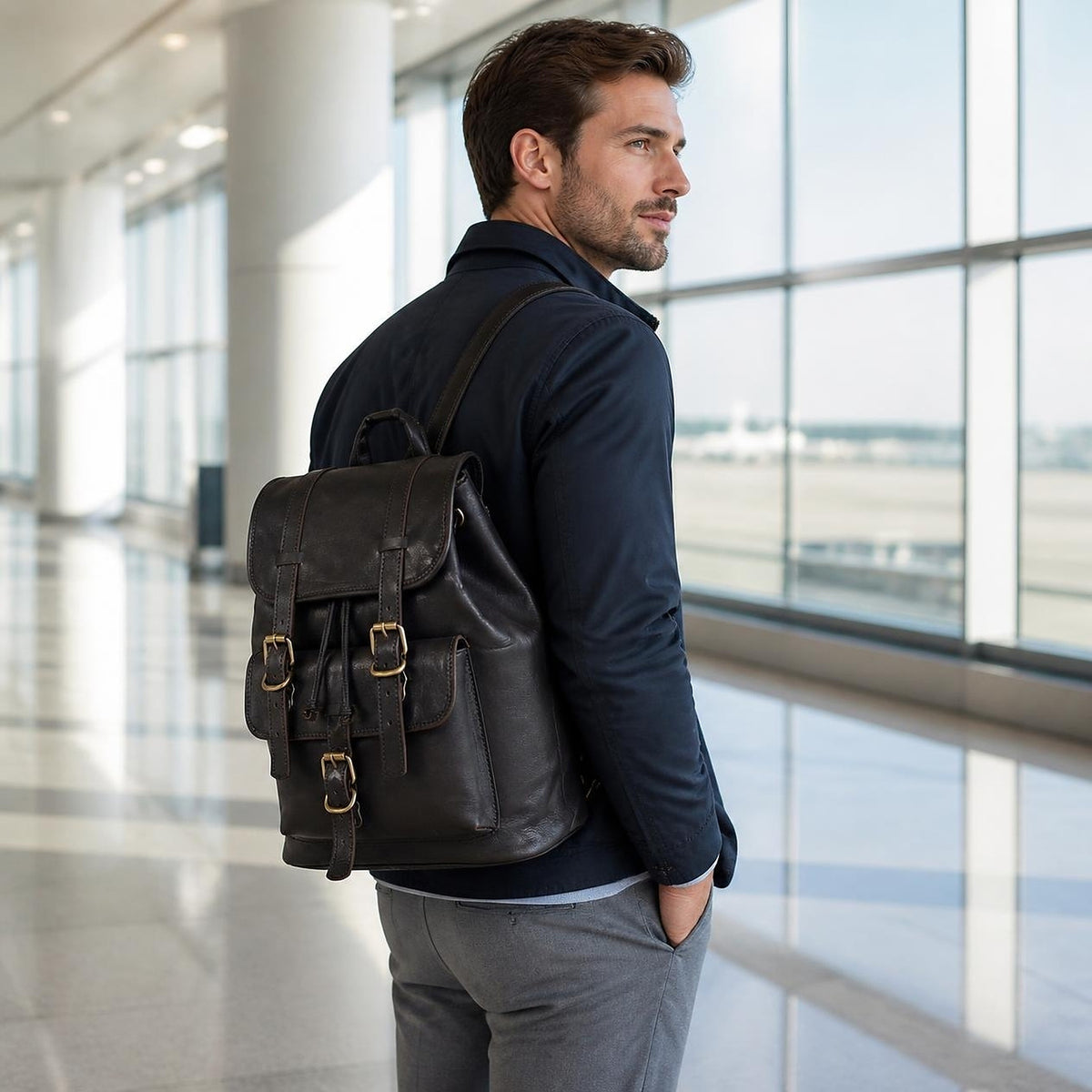 DEKVIO Explorer Full-Grain Leather Backpack – 14" to 20" Sizes