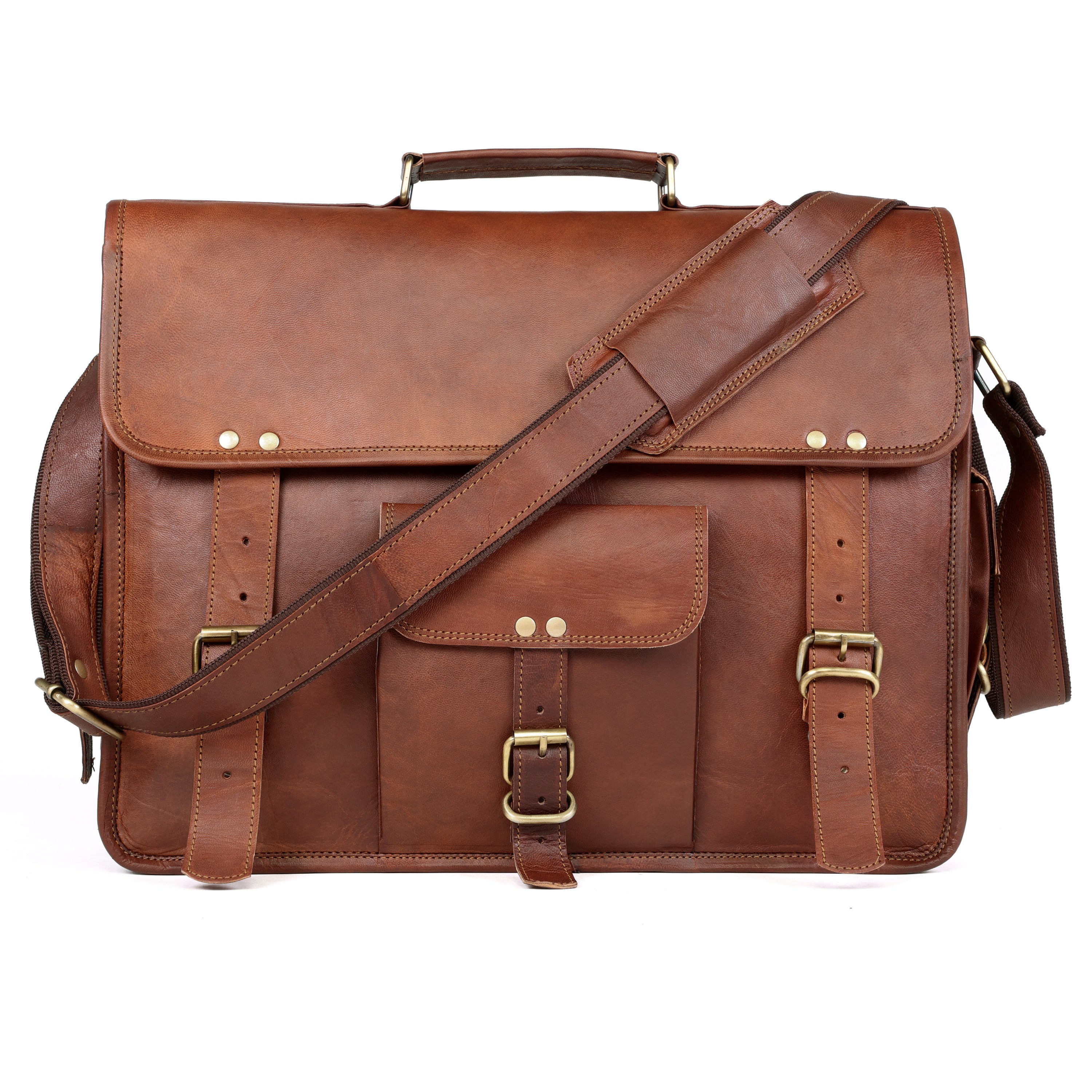 DEKVIO Leather Messenger Bag 15.6 Inch Laptop Briefcase Vintage Crossbody Shoulder Satchel for Men Women