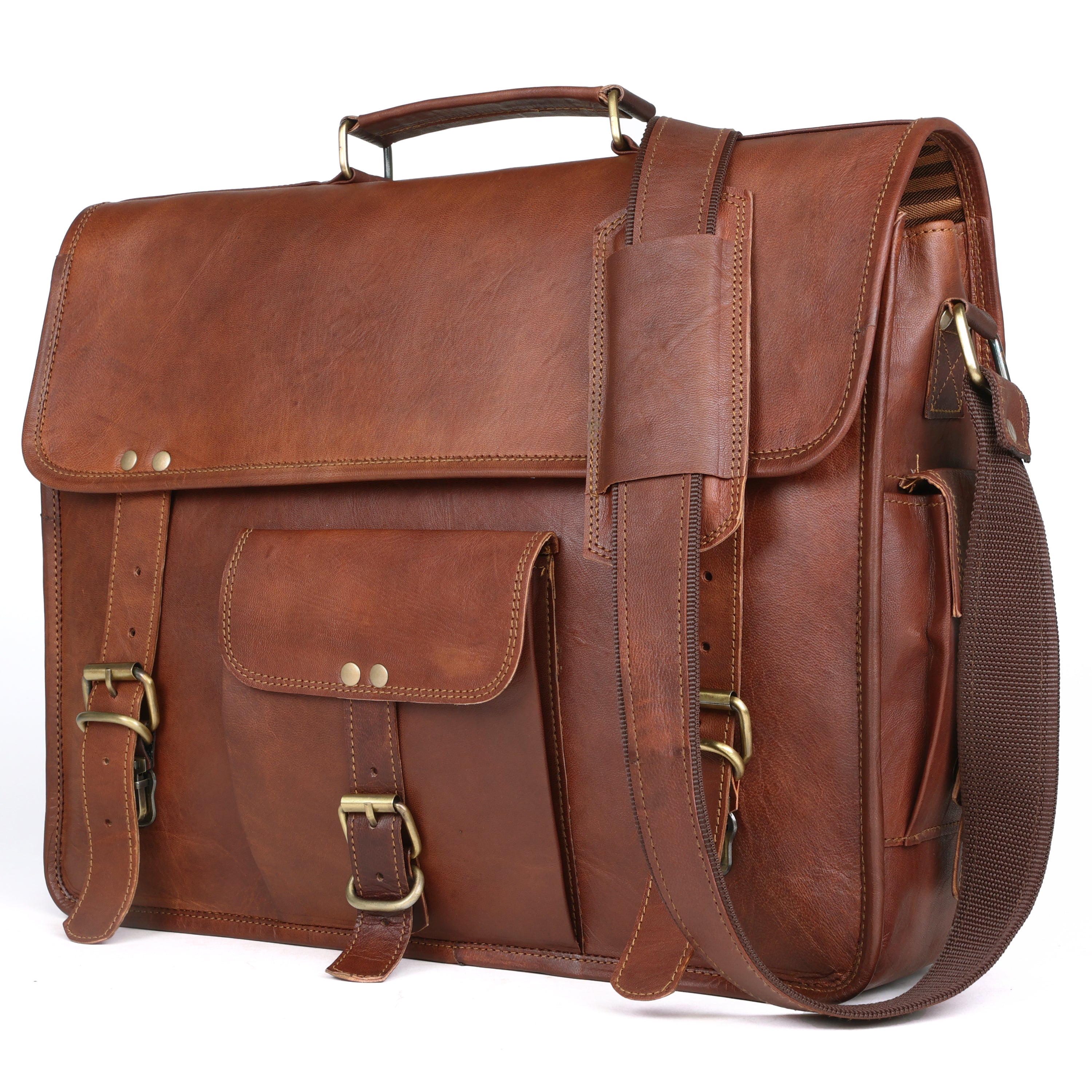 DEKVIO Leather Messenger Bag 15.6 Inch Laptop Briefcase Vintage Crossbody Shoulder Satchel for Men Women