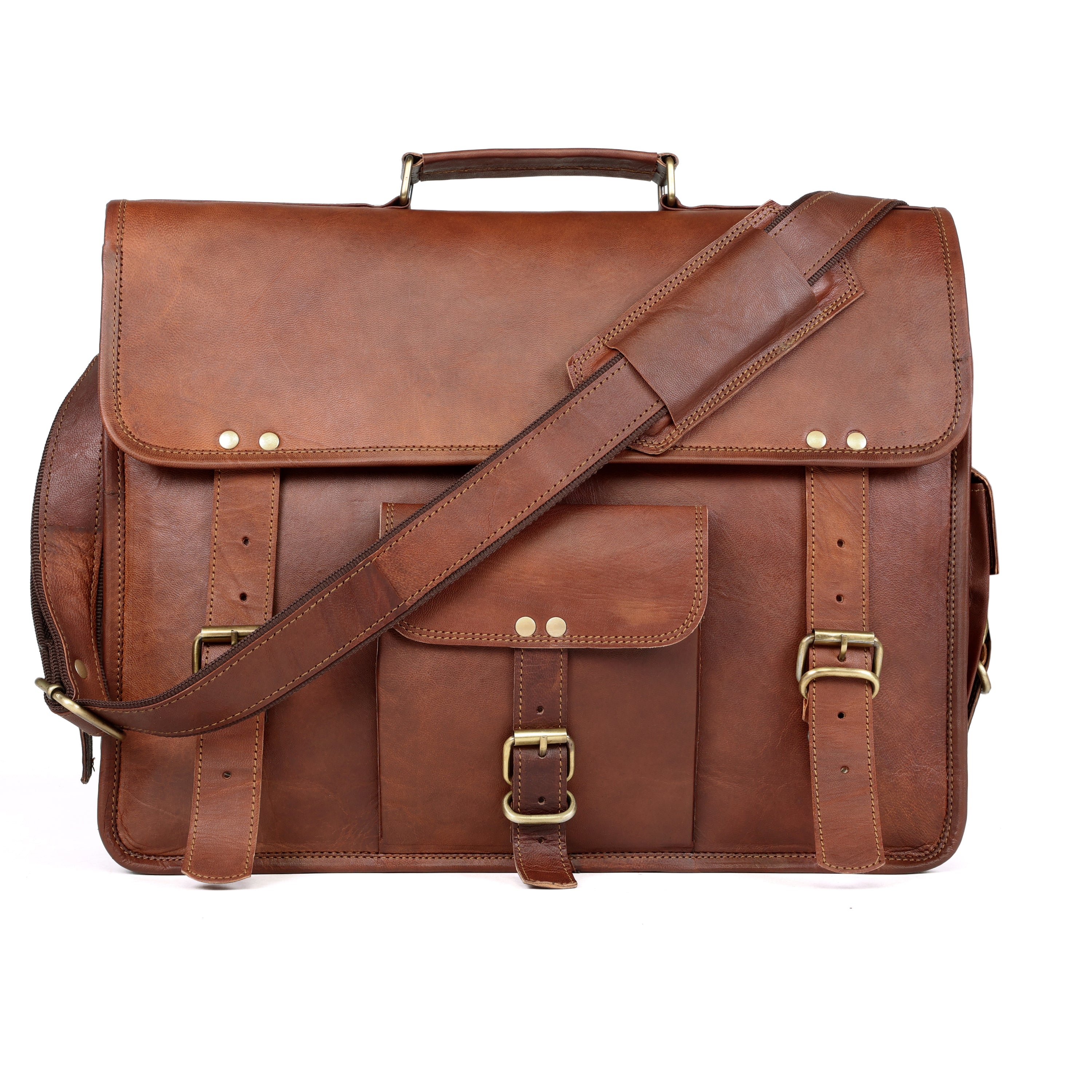 DEKVIO Leather Messenger Bag 15.6 Inch Laptop Briefcase Vintage Crossbody Shoulder Satchel for Men Women