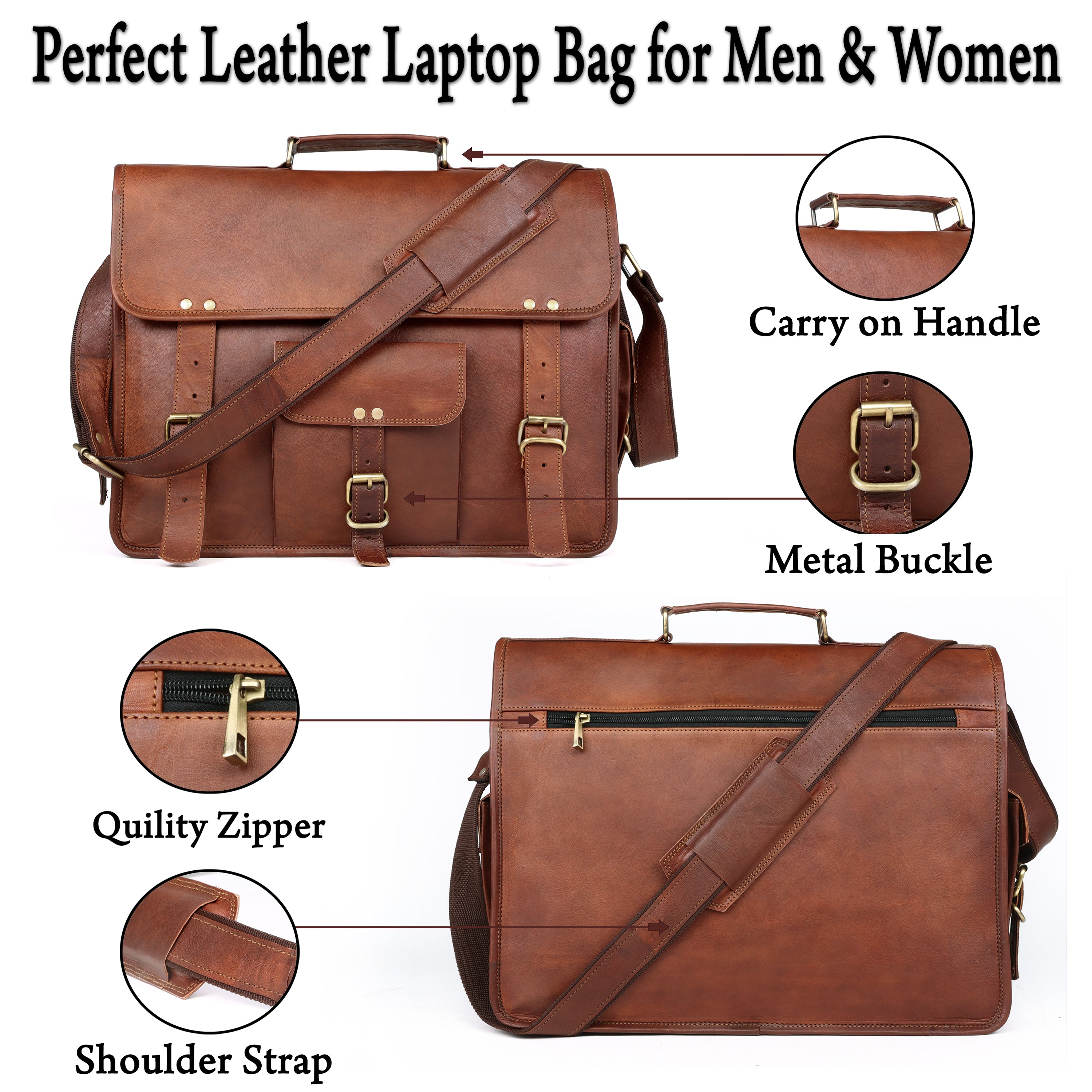 DEKVIO Leather Messenger Bag 15.6 Inch Laptop Briefcase Vintage Crossbody Shoulder Satchel for Men Women