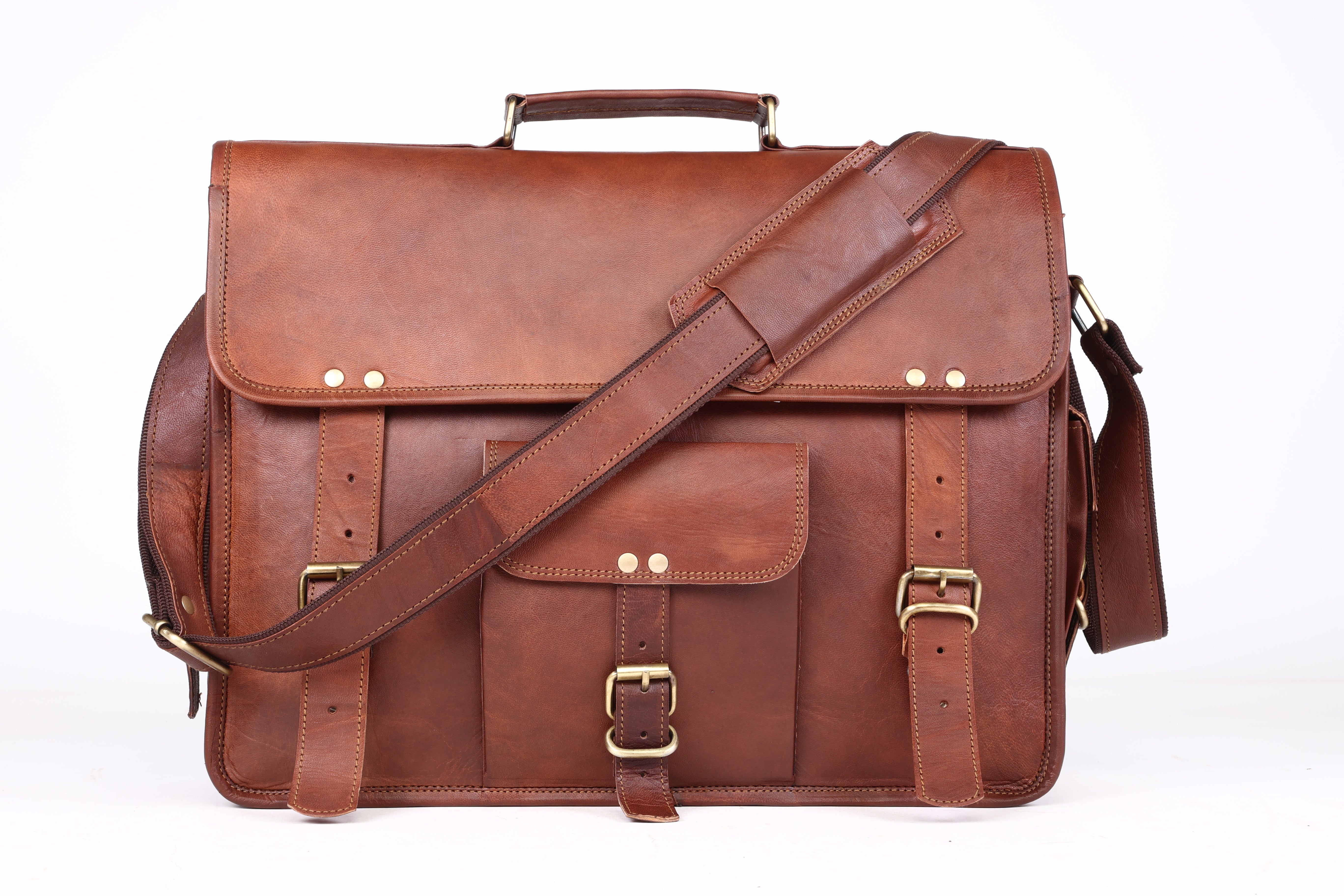 DEKVIO Leather Messenger Bag 15.6 Inch Laptop Briefcase Vintage Crossbody Shoulder Satchel for Men Women