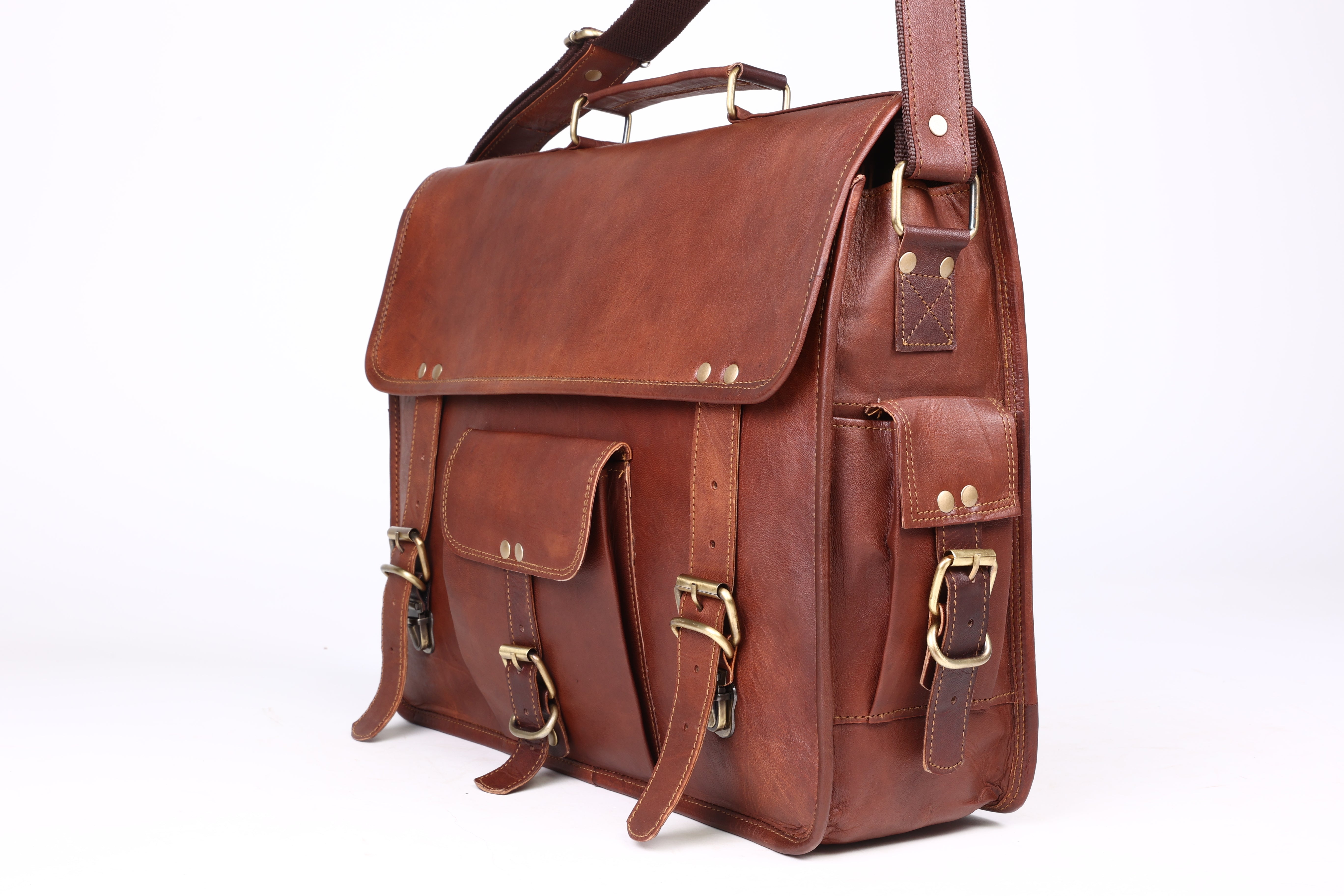 DEKVIO Leather Messenger Bag 15.6 Inch Laptop Briefcase Vintage Crossbody Shoulder Satchel for Men Women