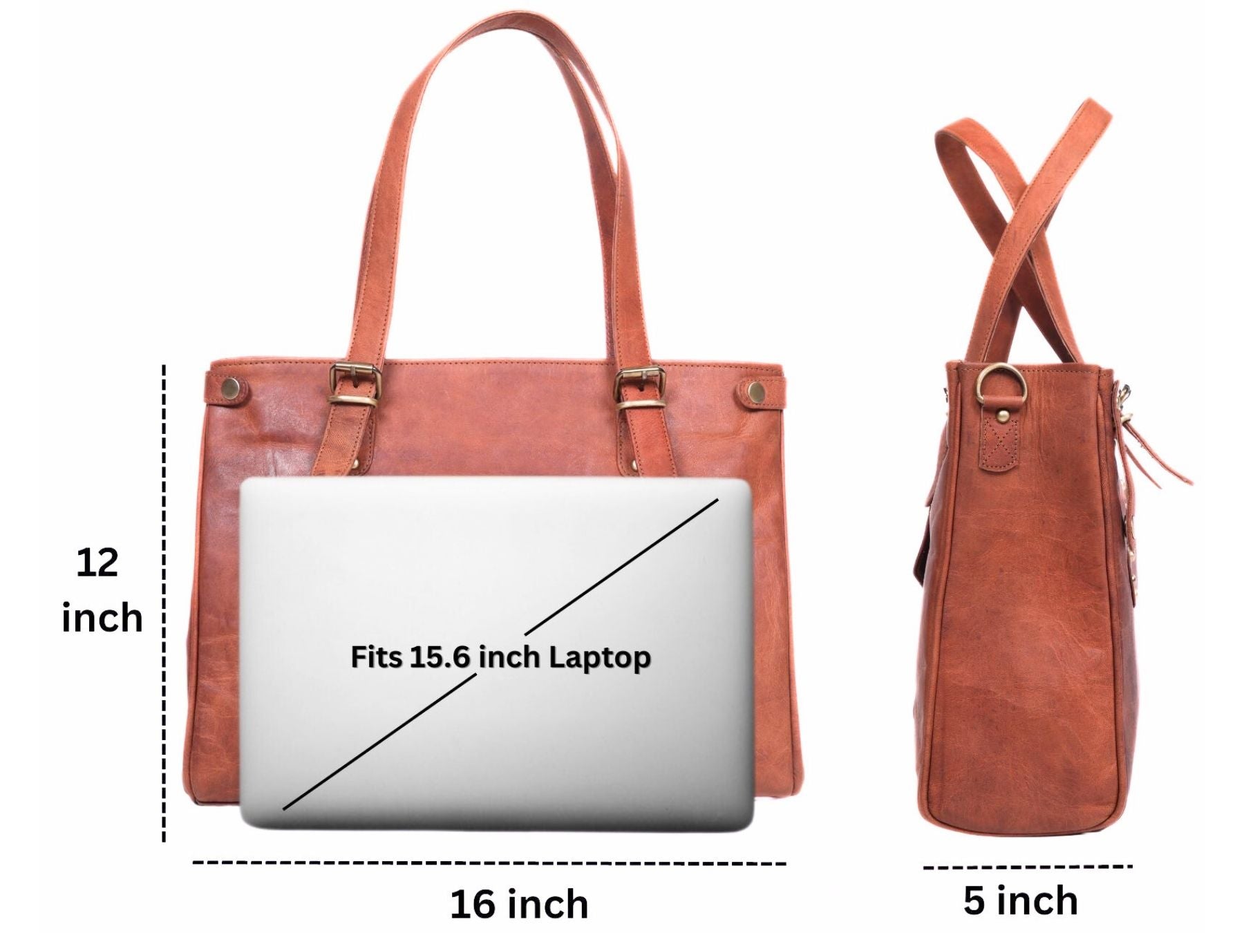 DEKVIO Leather Laptop Tote Bag for Women 15.6 Inch Shoulder Handbag Genuine Leather Work Bag Office Purse with Crossbody Strap