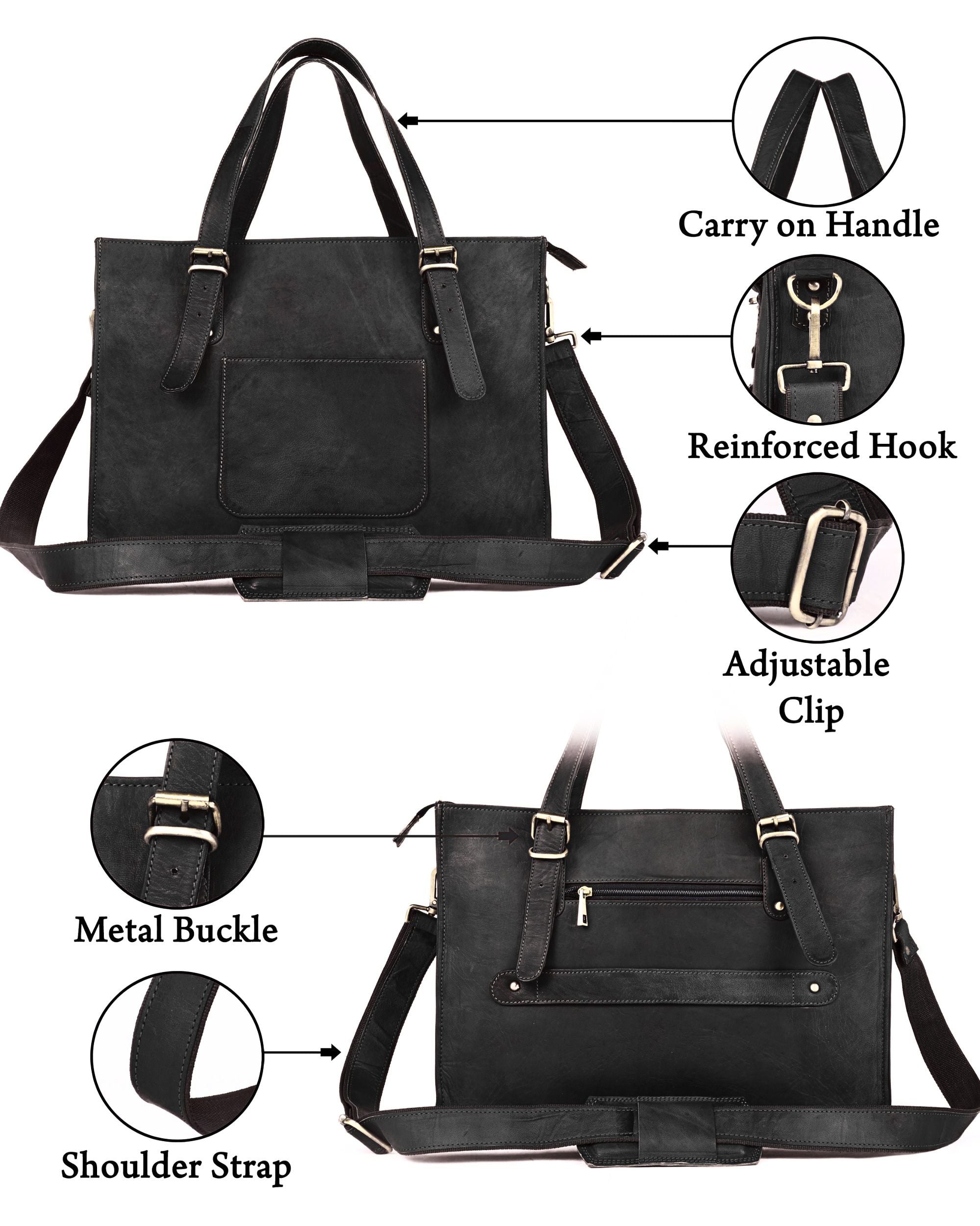 DEKVIO Leather Laptop Tote Bag for Women 15.6 Inch Work Bag Shoulder Handbag with Trolley Sleeve Office Travel Purse